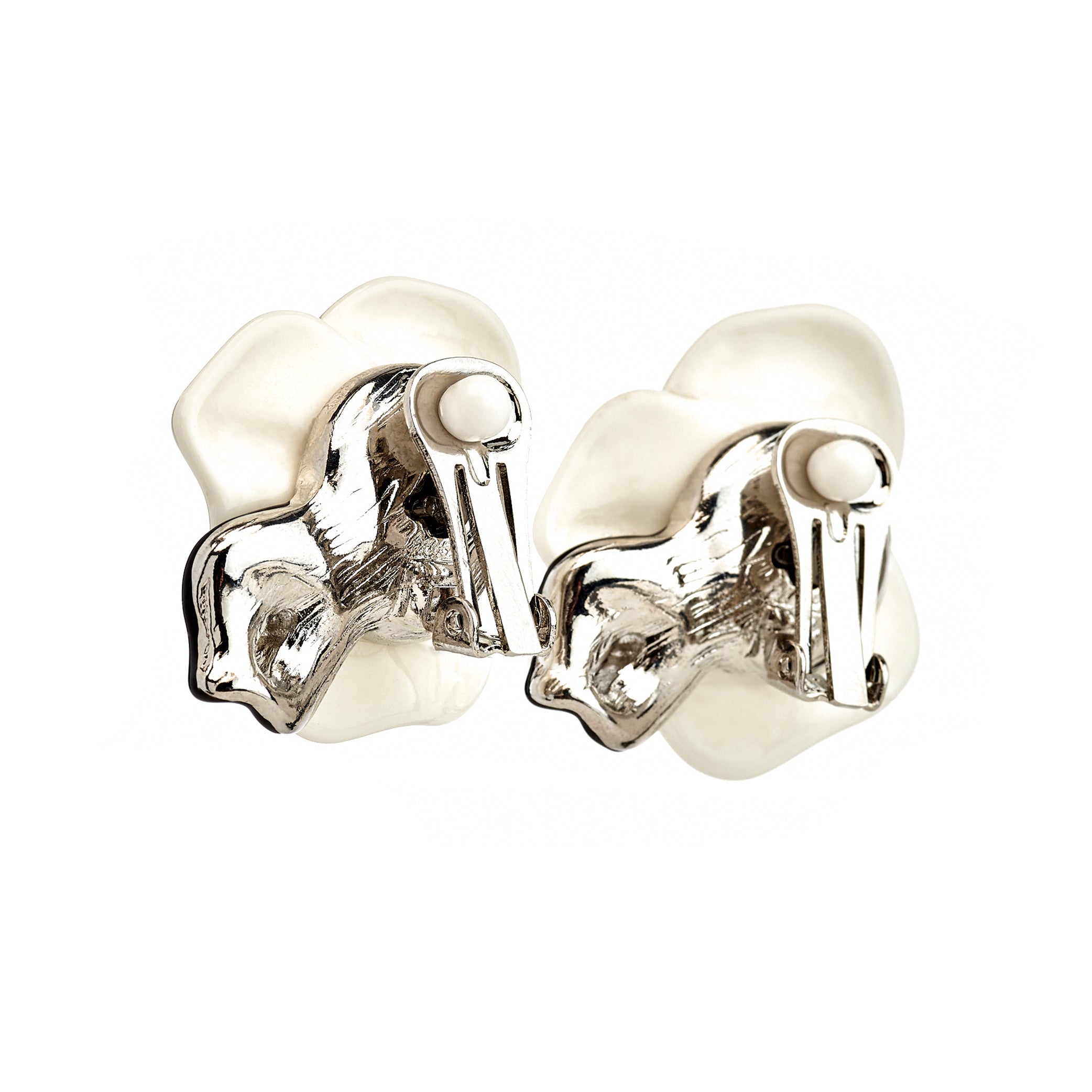 White Flower Clip-On Earrings