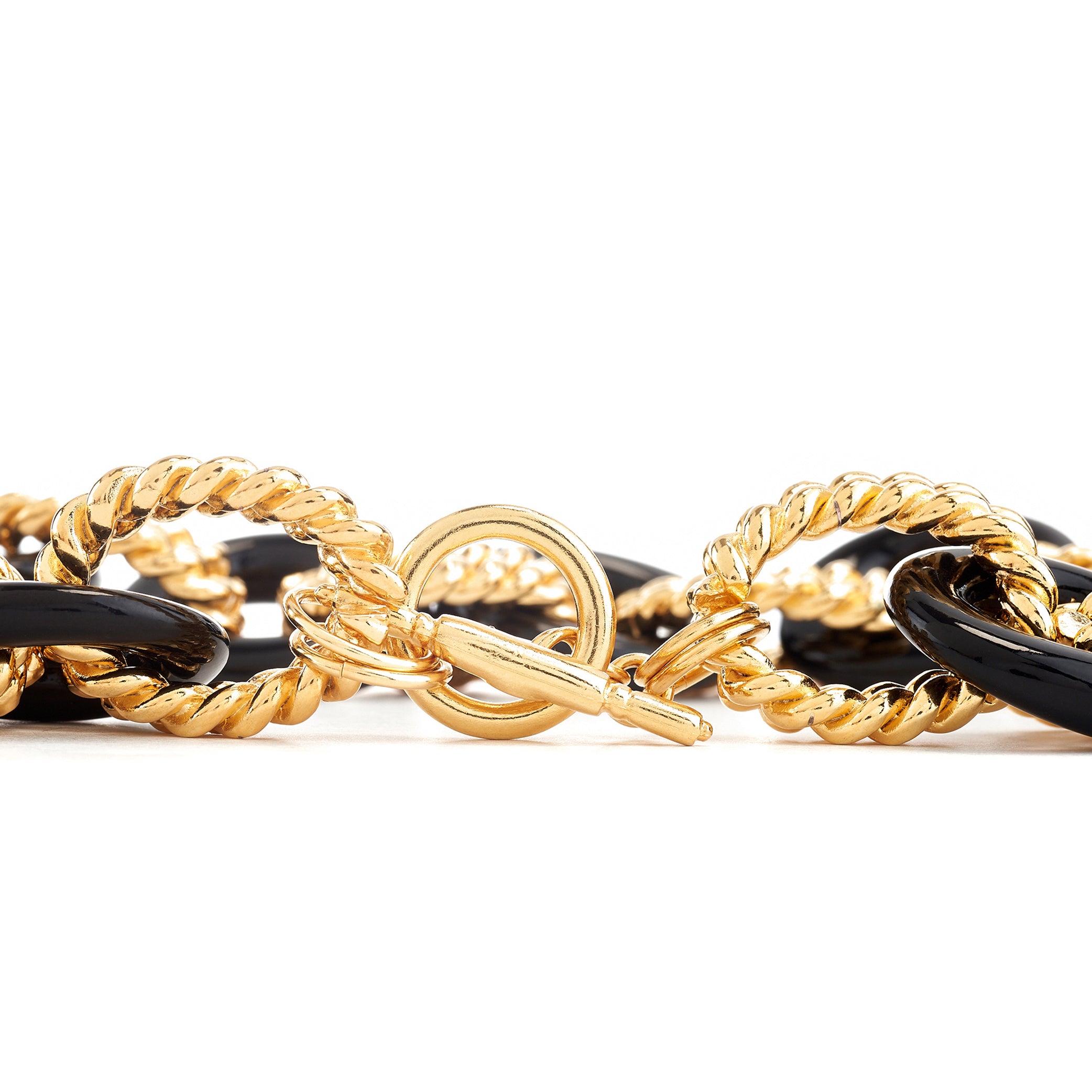 Black Double Gold Twist Clasp Bracelet