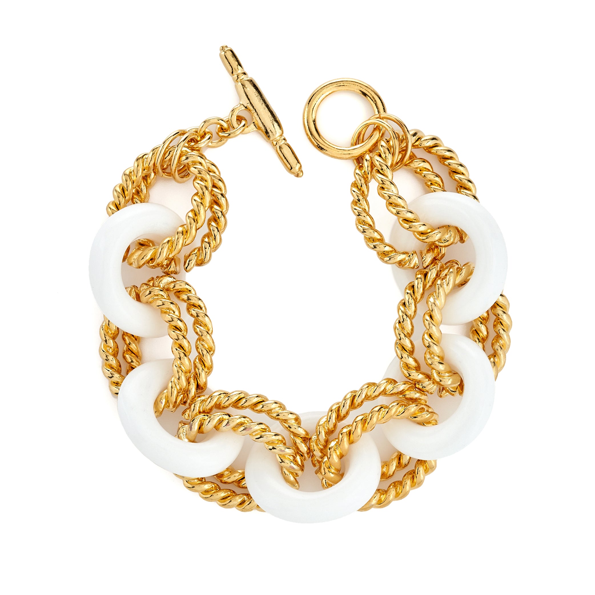 White Double Gold Twist Clasp Bracelet