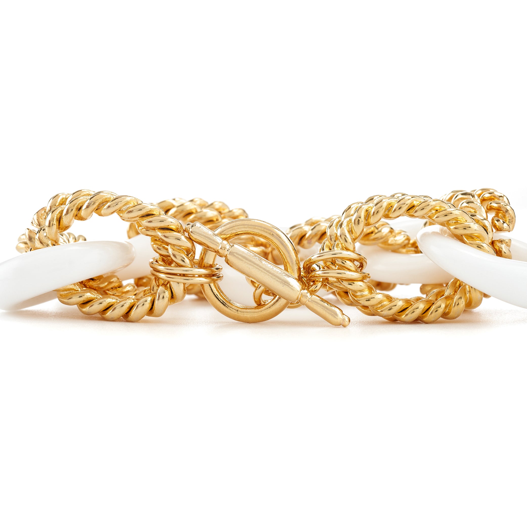 White Double Gold Twist Clasp Bracelet