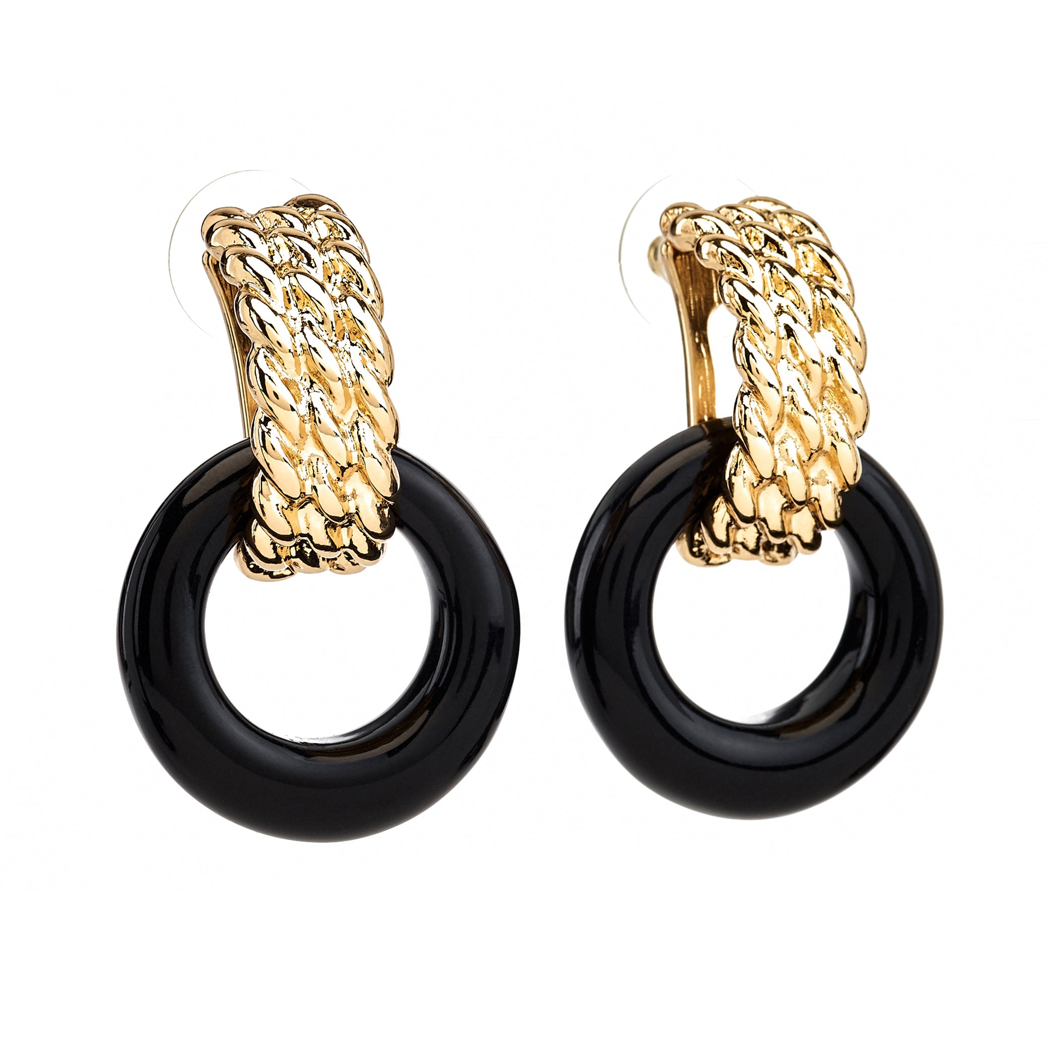 Gold & Black Doorknocker Pierced Earrings