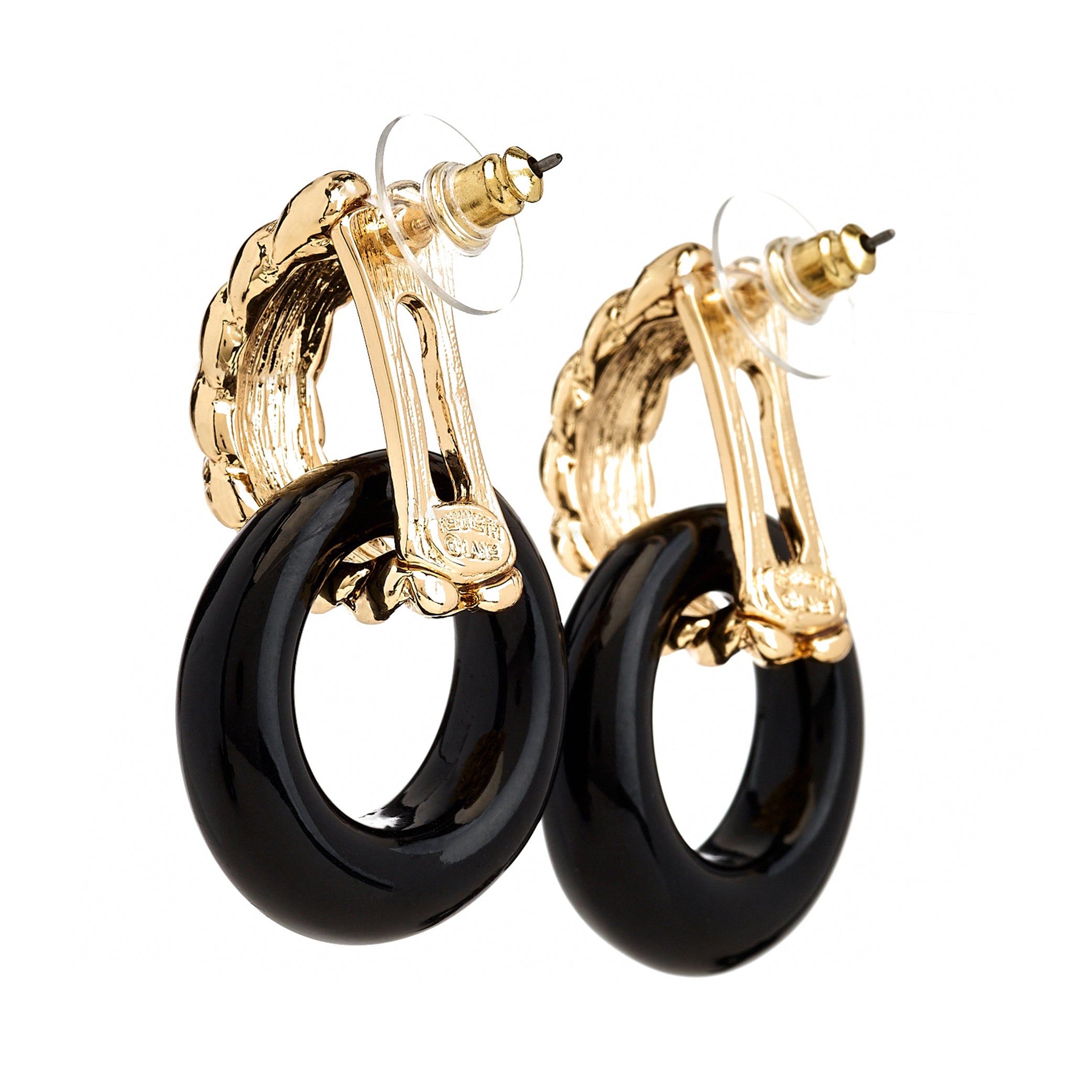 Gold & Black Doorknocker Pierced Earrings
