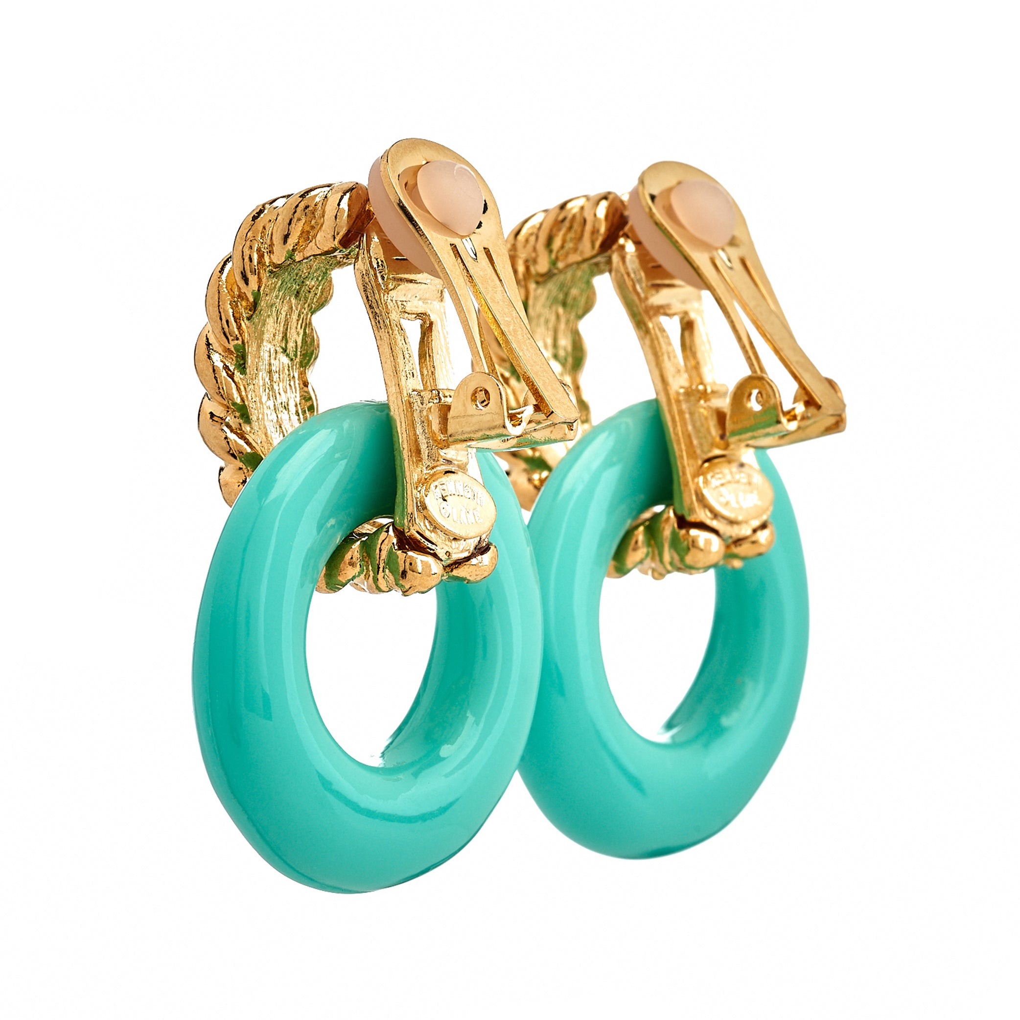 Gold & Turquoise Doorknocker Clip Earrings