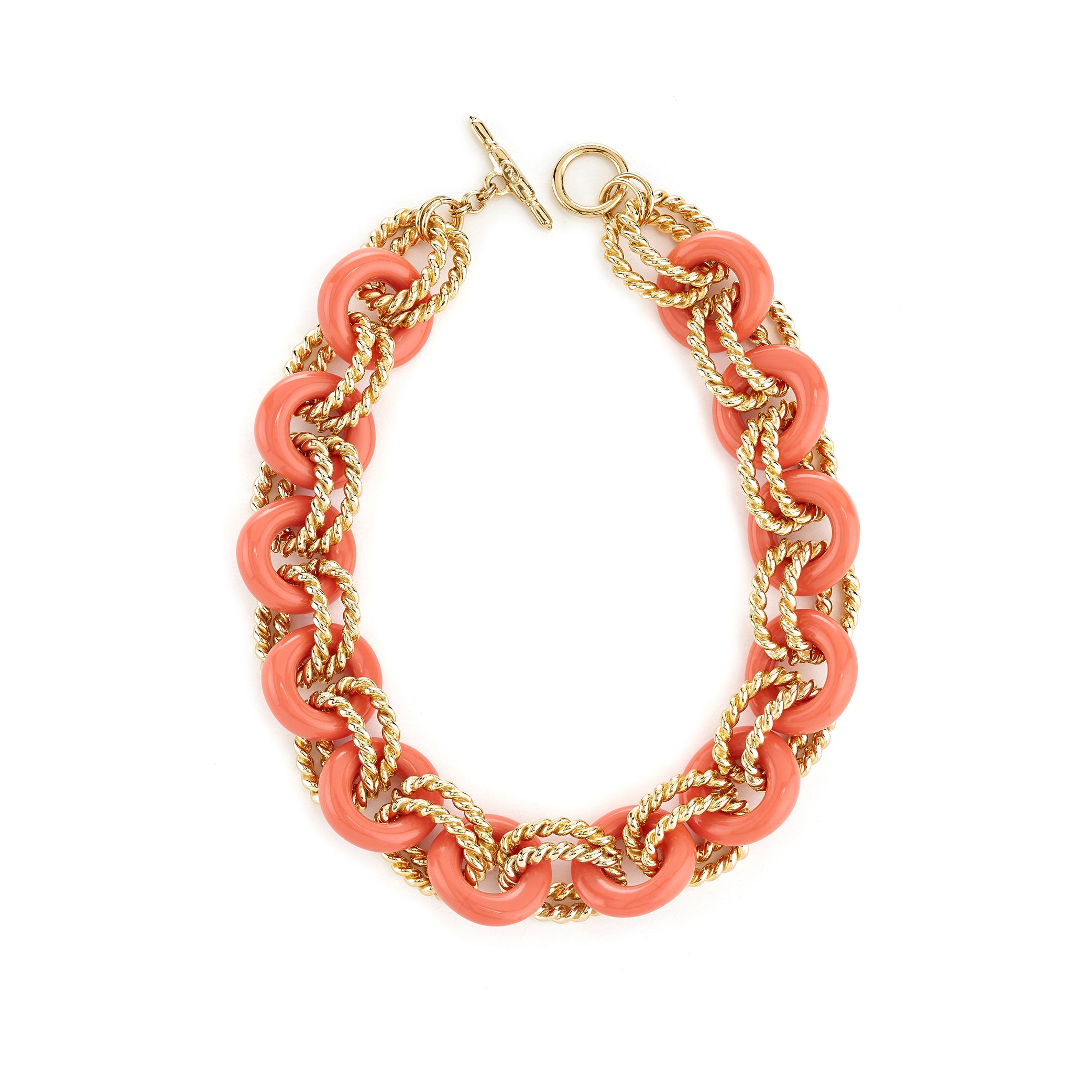 Gold & Coral Twist Link Necklace