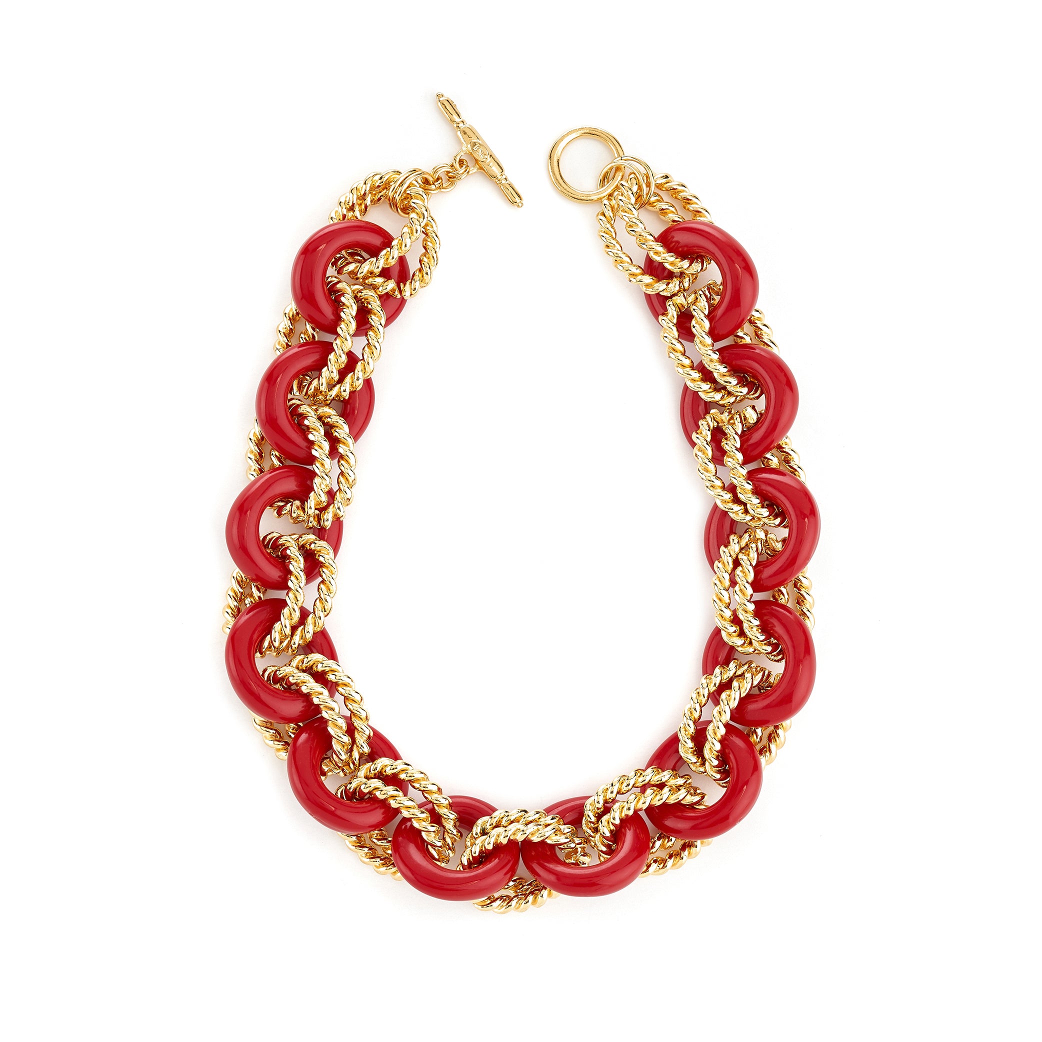 Gold & Red Twist Link Necklace
