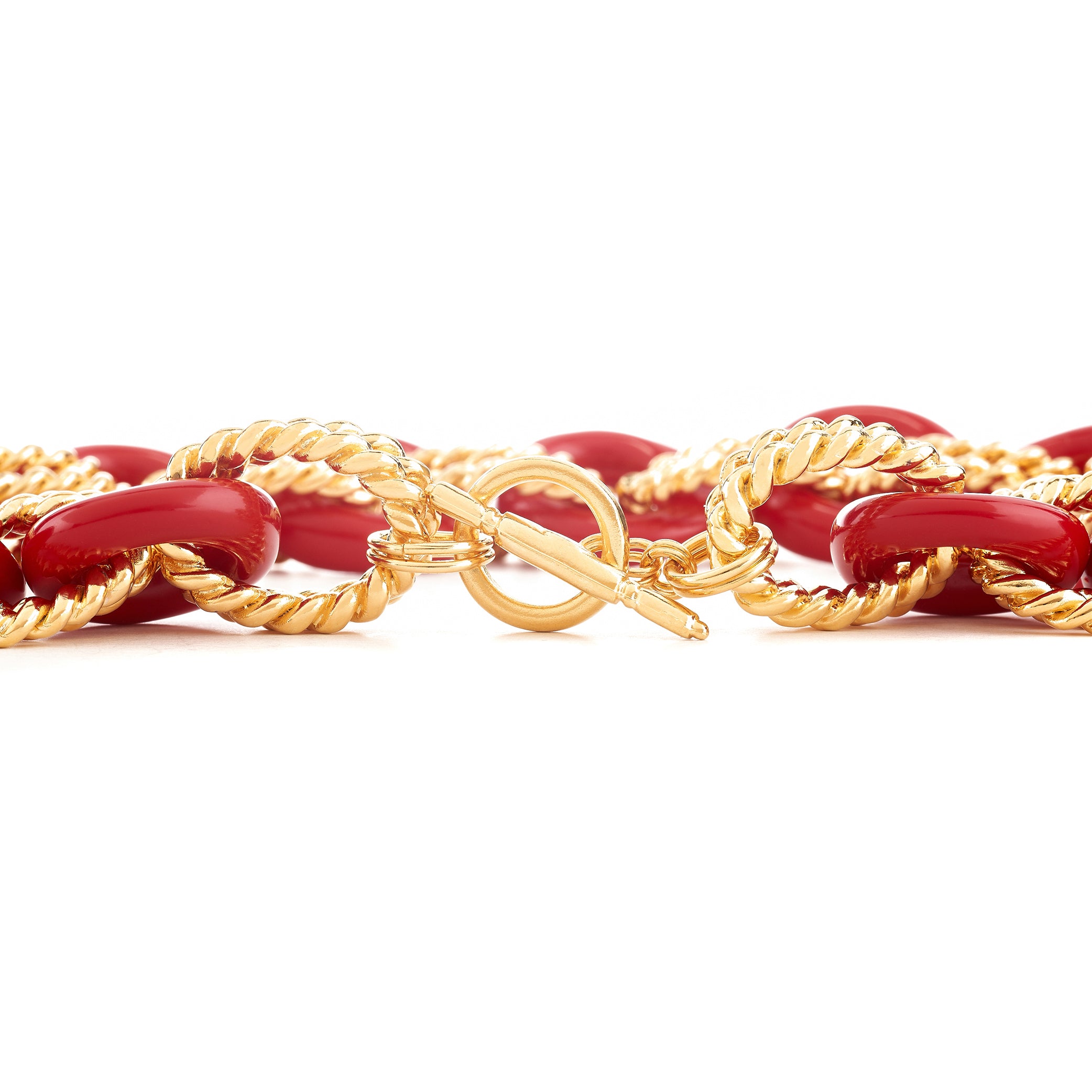 Gold & Red Twist Link Necklace