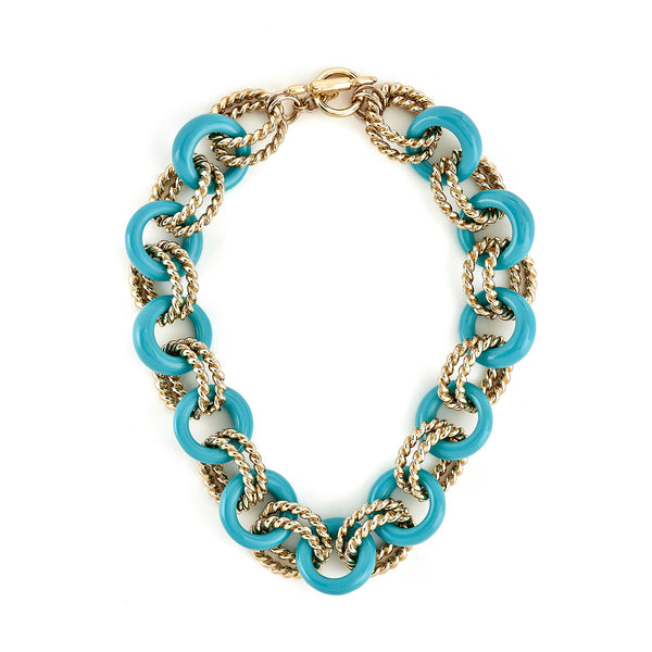 Gold & Turquoise Twist Link Necklace