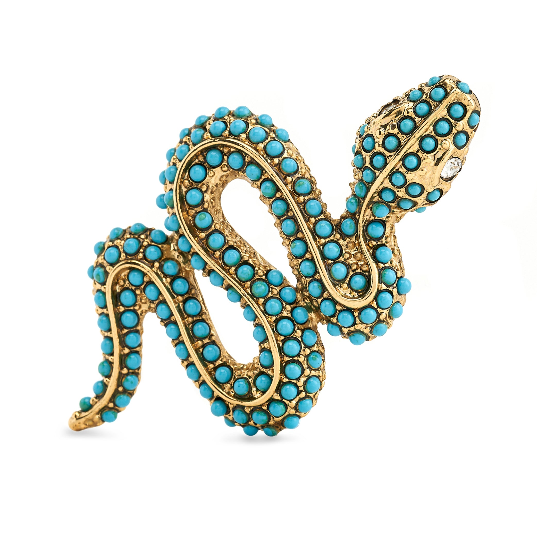 Light Antique Gold Snake Pin with Turquoise Accents