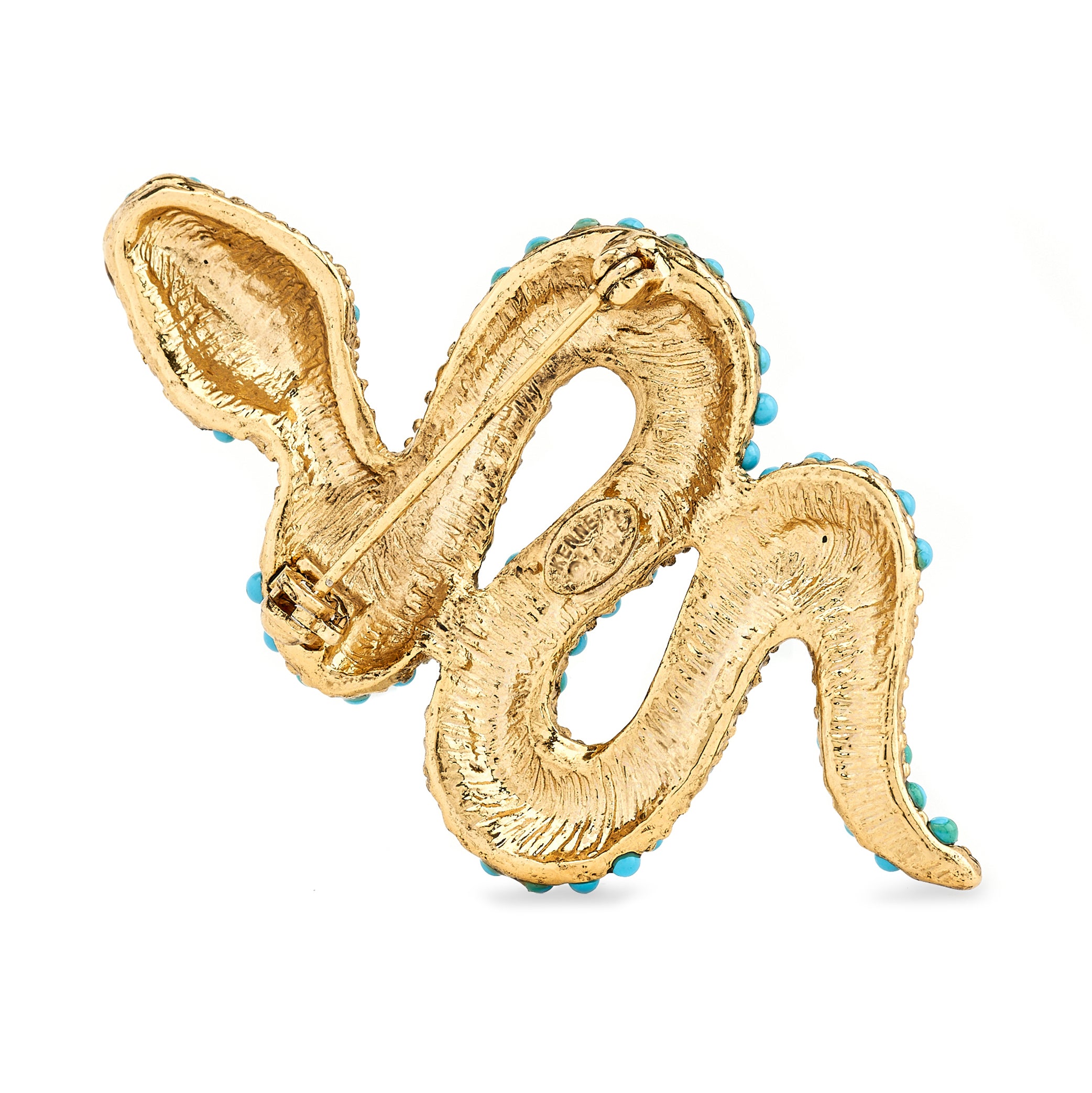 Light Antique Gold Snake Pin with Turquoise Accents