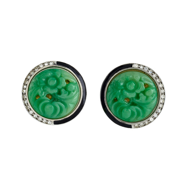 Silver Crystal & Black Enamel Jade Earrings