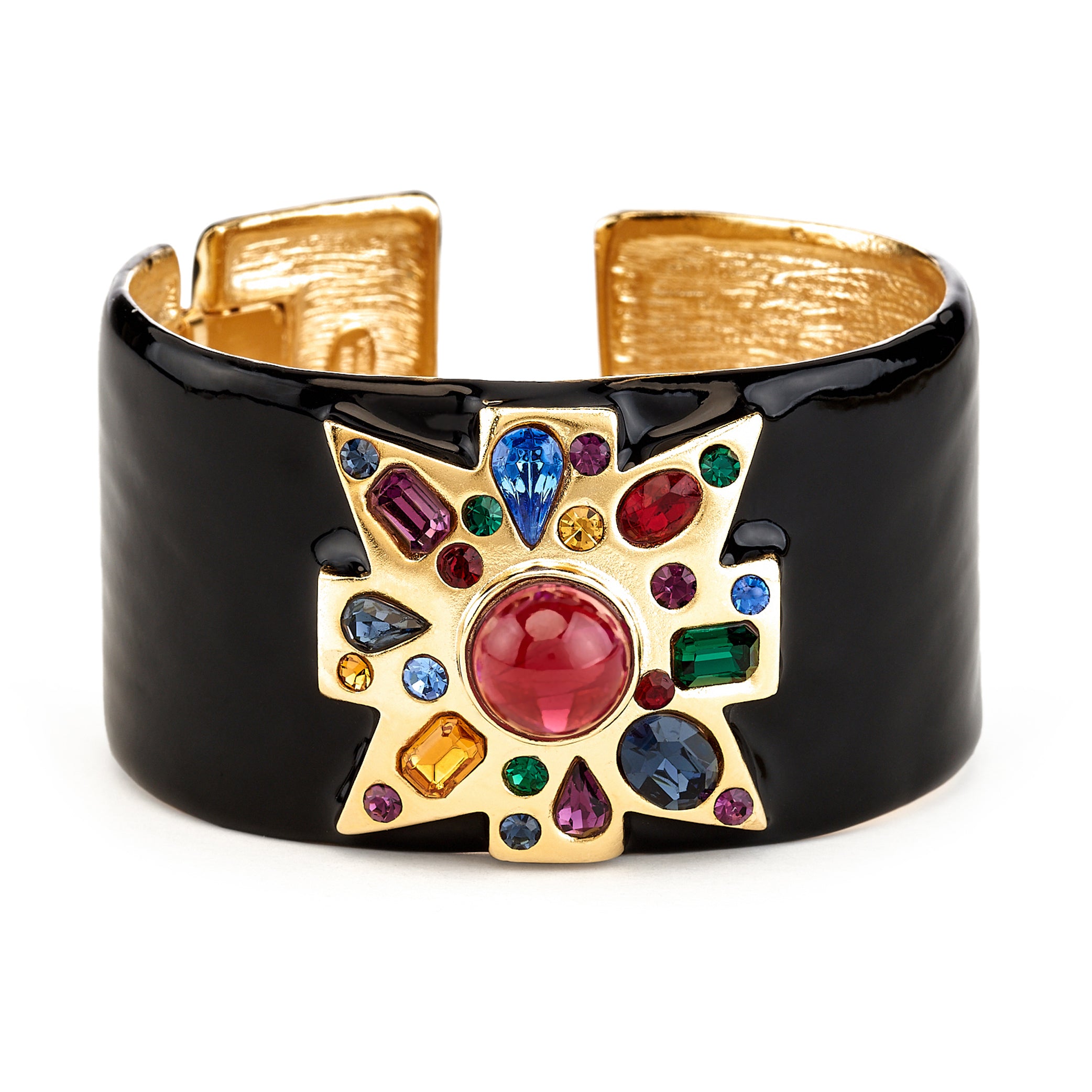 Ruby Center Black Maltese Cross Bracelet