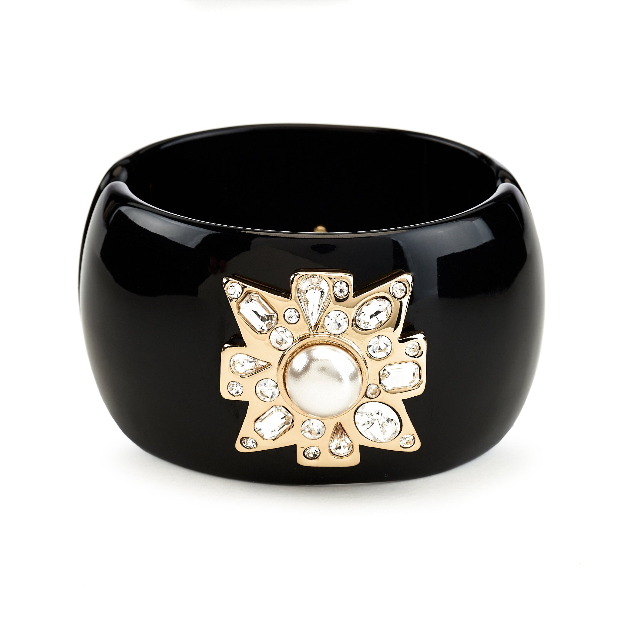 Pearl Center Black Maltese Cross Bracelet