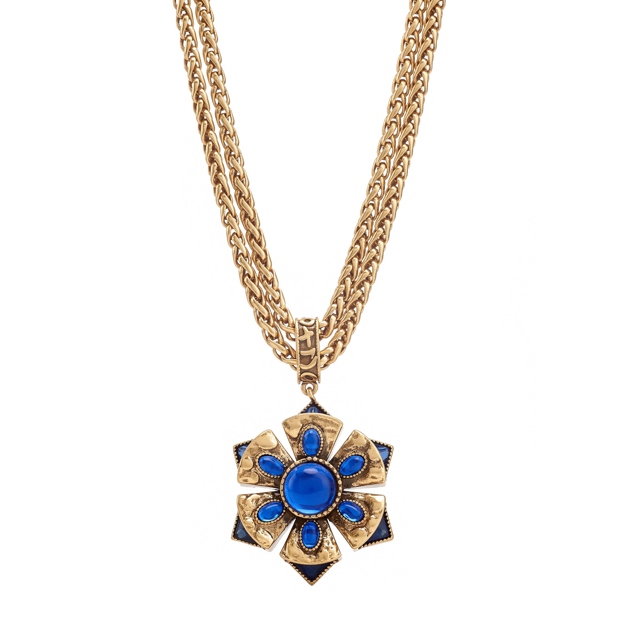 Sapphire Cabochon Two-Row Pendant Necklace