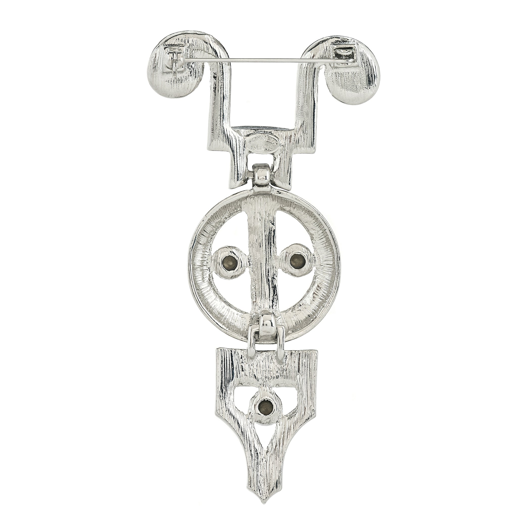 Silver Crystal Black Enamel Hanging Deco Pin