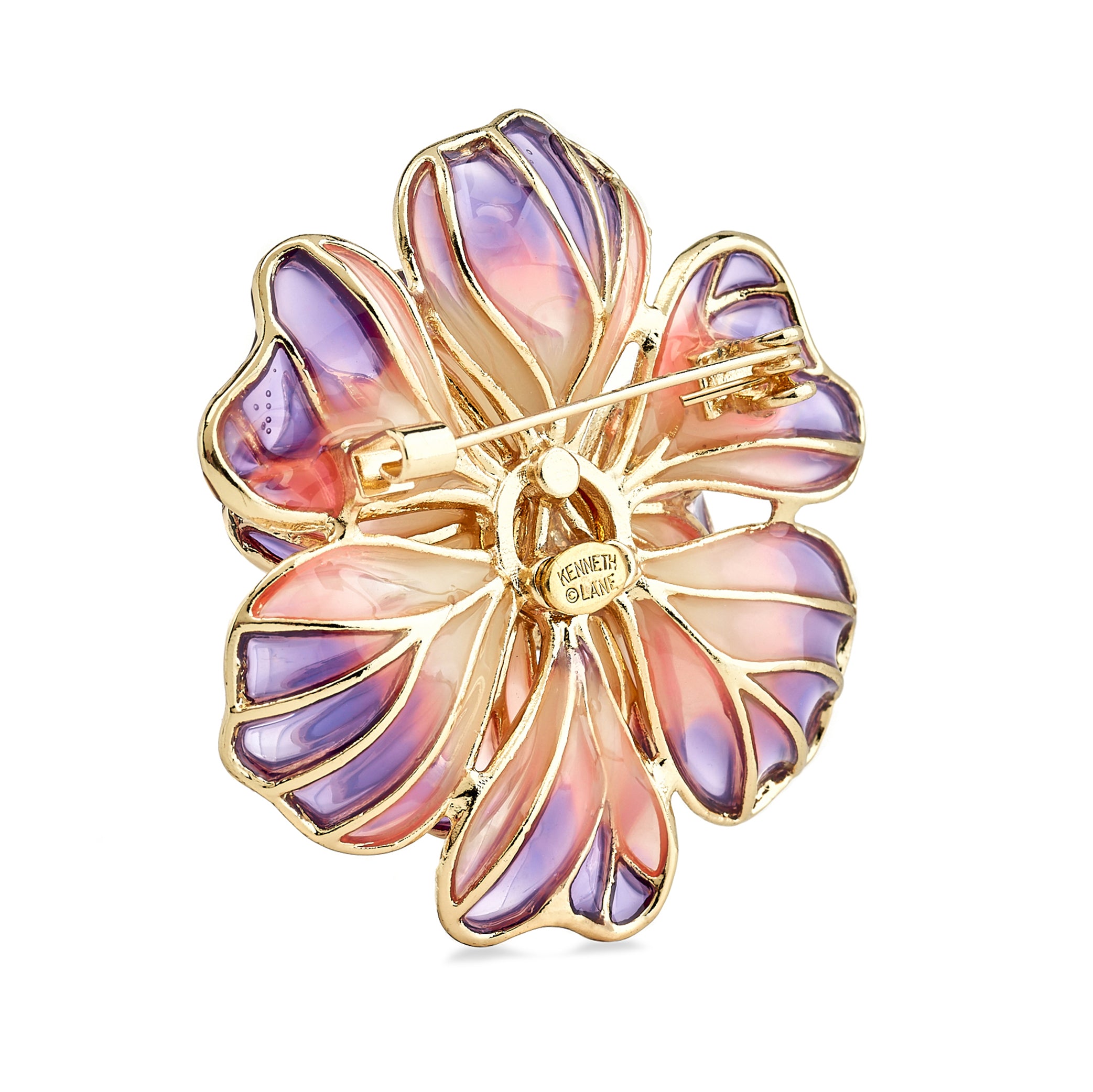 Pink and Amethyst Flower Pin with Pearl Center
