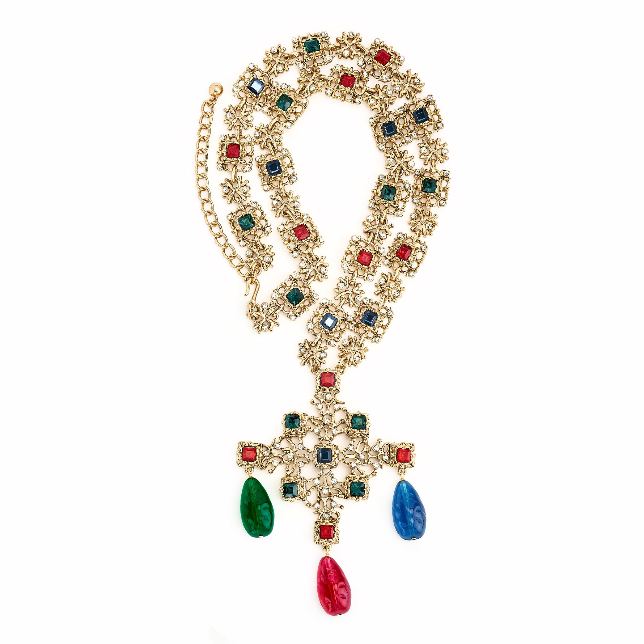 Vintage Light Antique Gold Multi-Drop Pendant Necklace