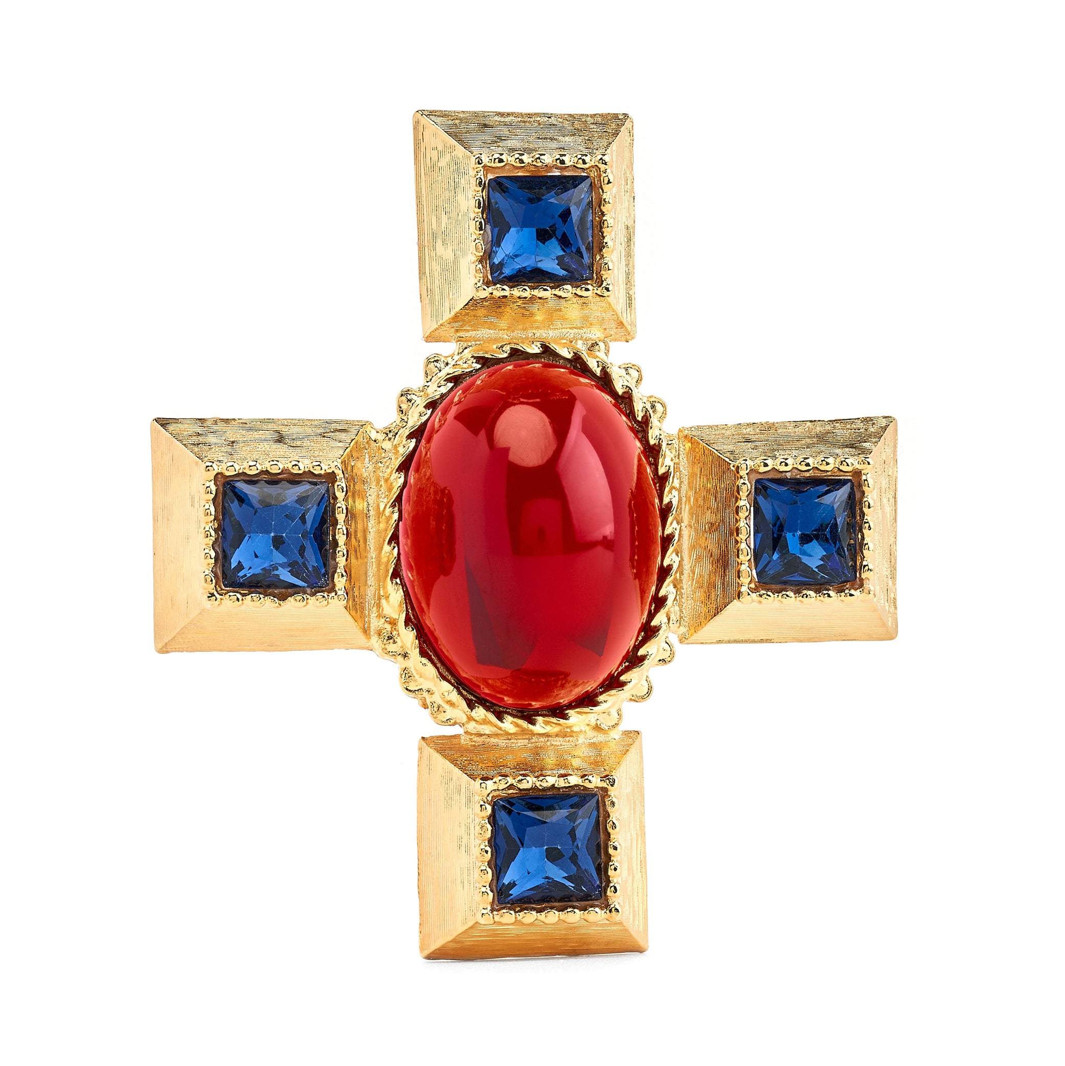 Vintage Gold Sapphire & Ruby Cross Pin