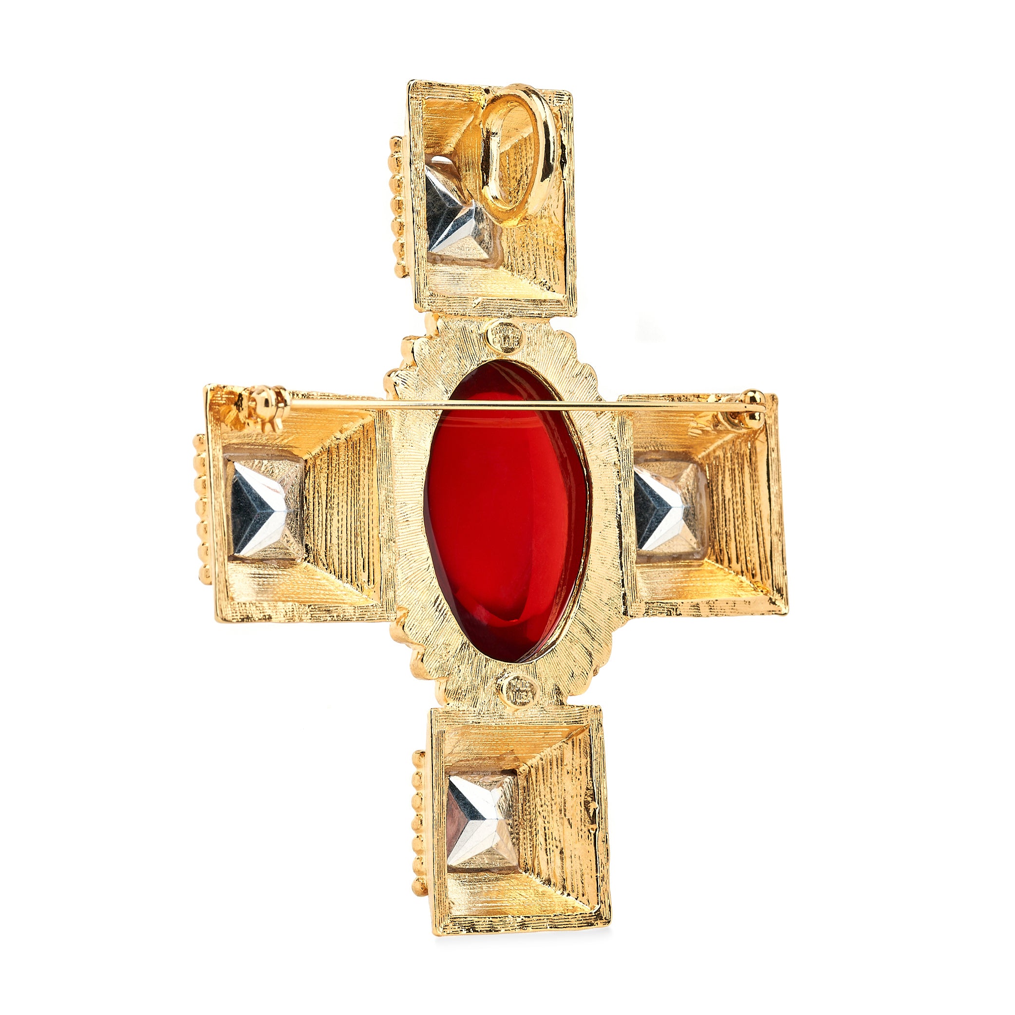 Vintage Gold Sapphire & Ruby Cross Pin