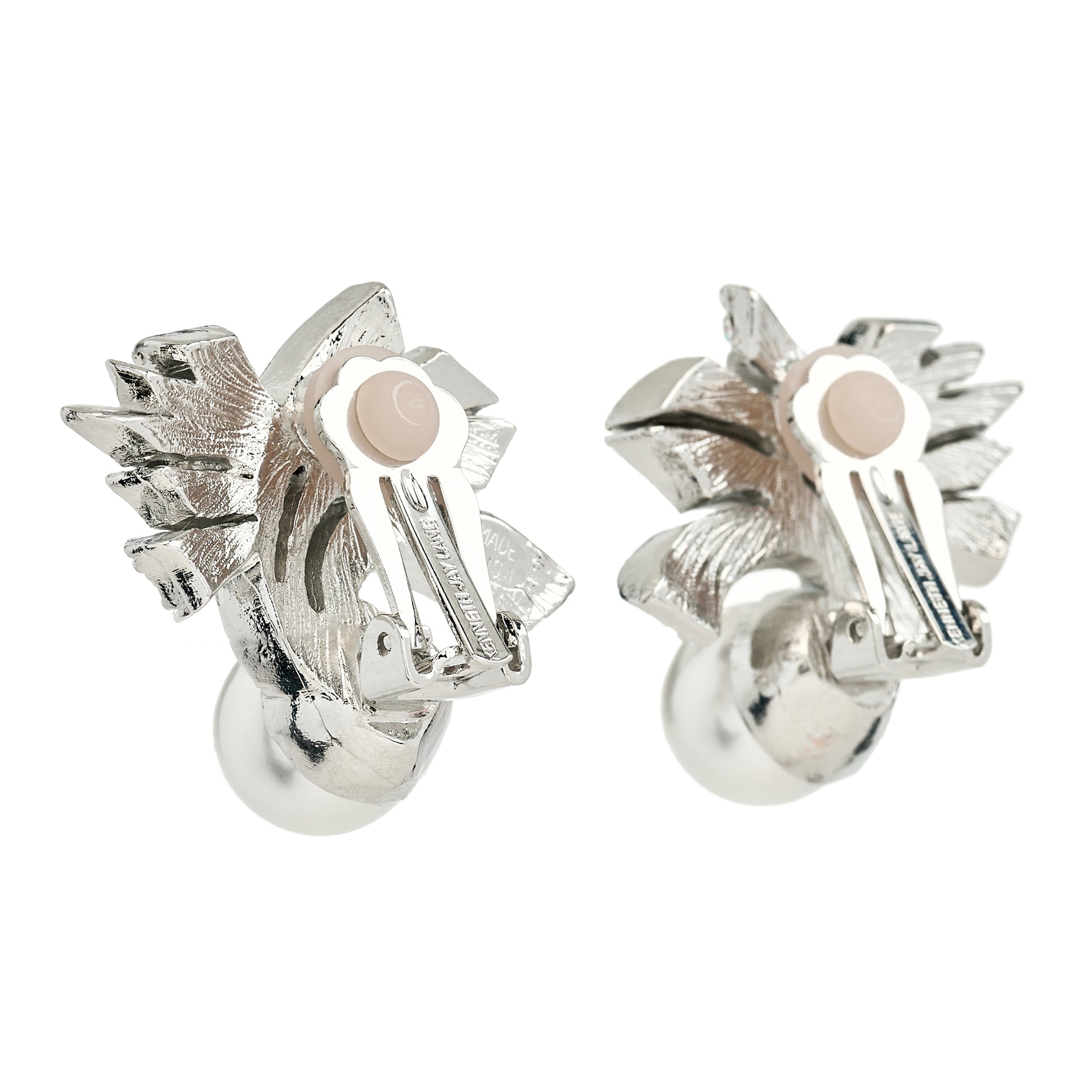 Crystal Flare Clip Earrings with Pearl Centers
