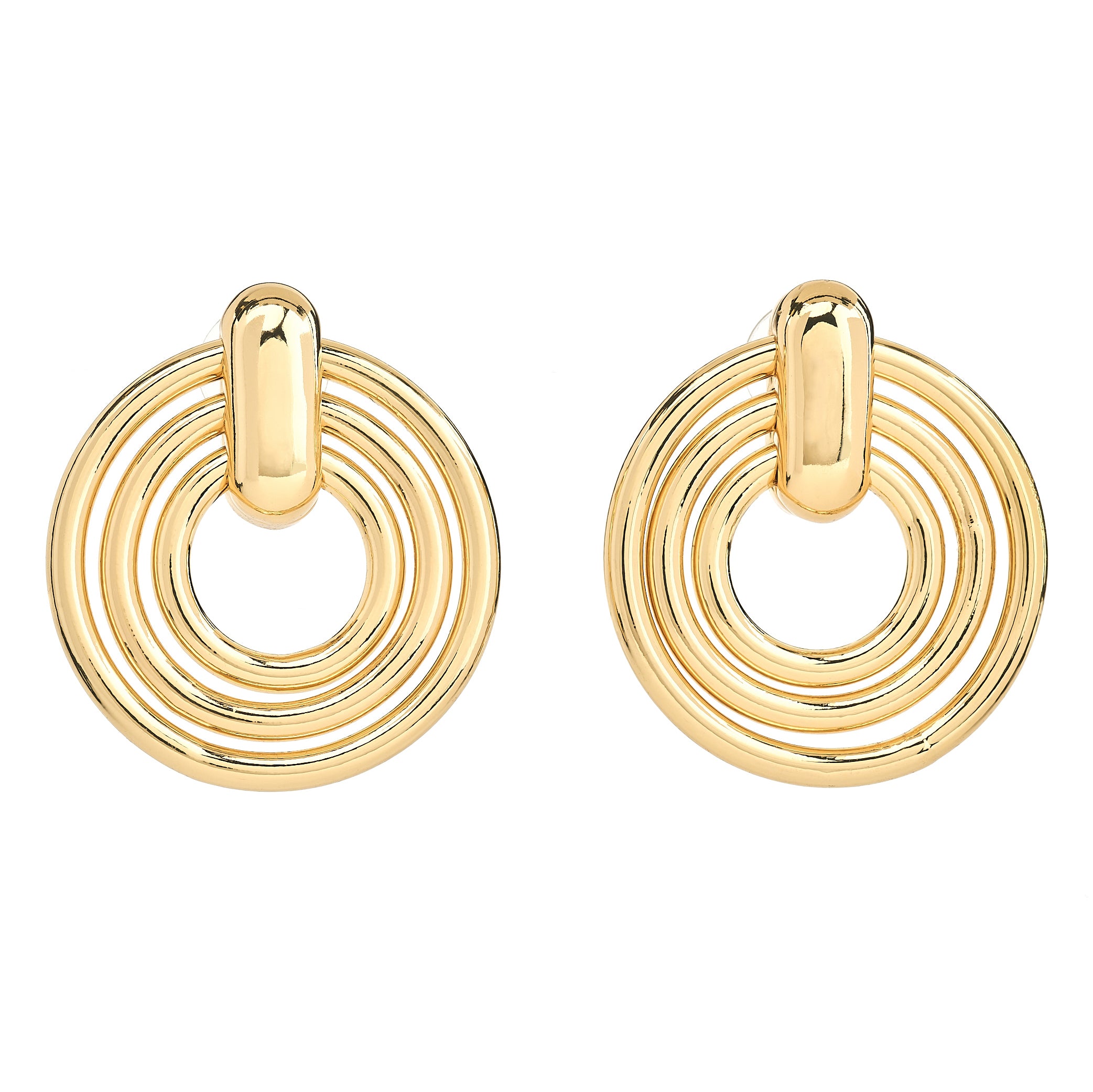 Gold Three-Ring Doorknocker Earrings