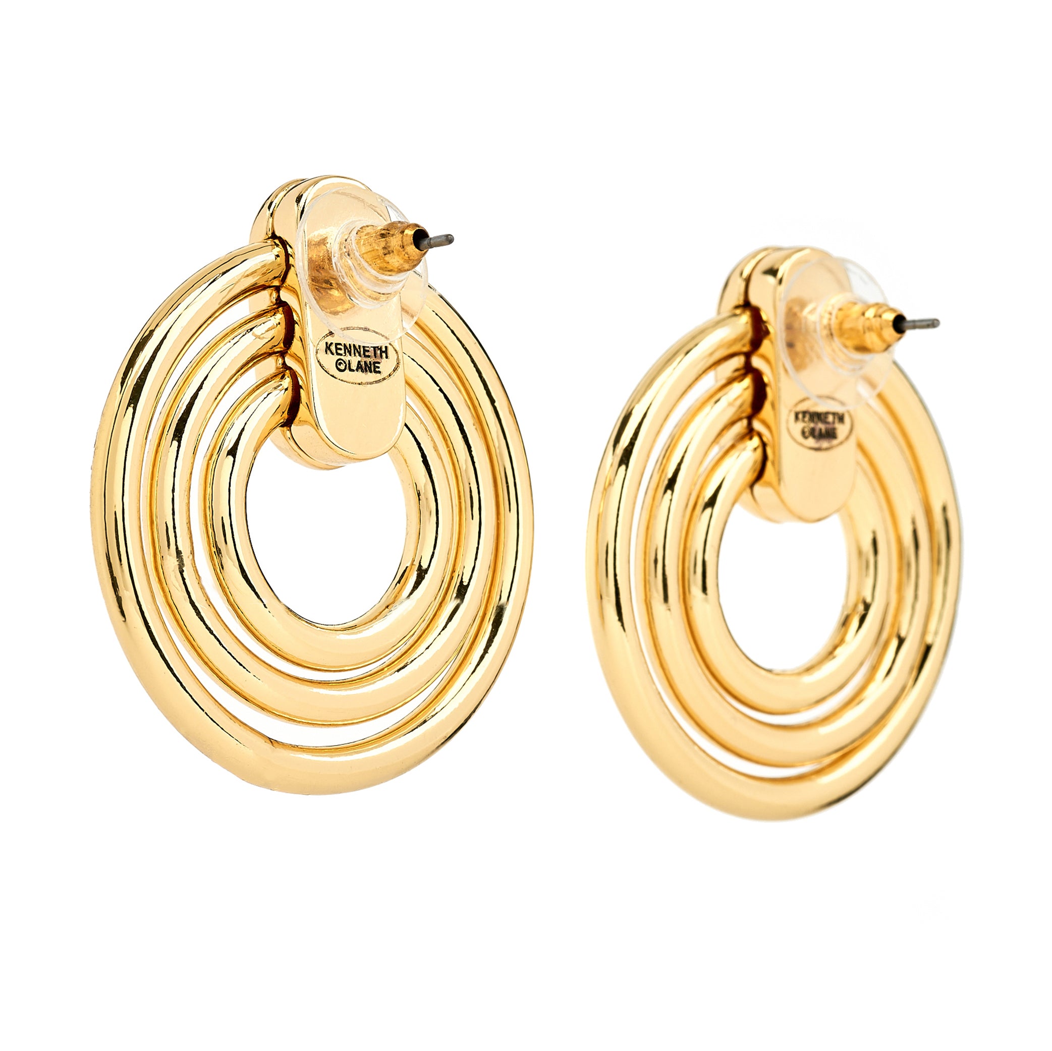 Gold Three-Ring Doorknocker Earrings
