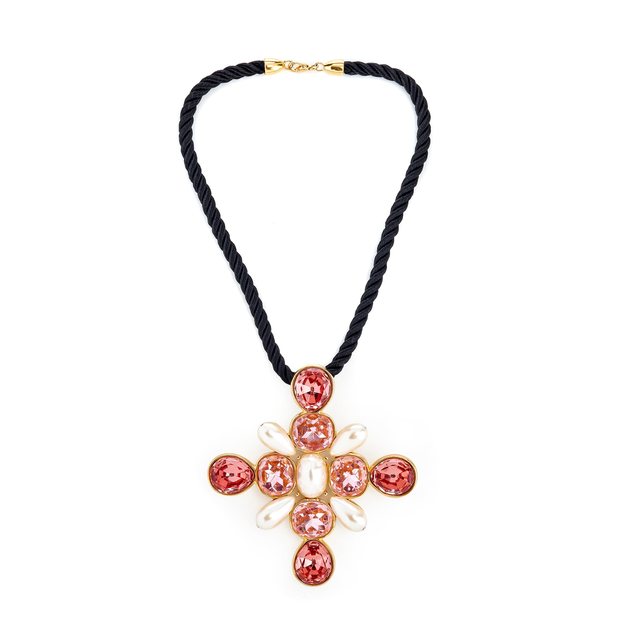 Vintage Pink Cross Pendant Necklace