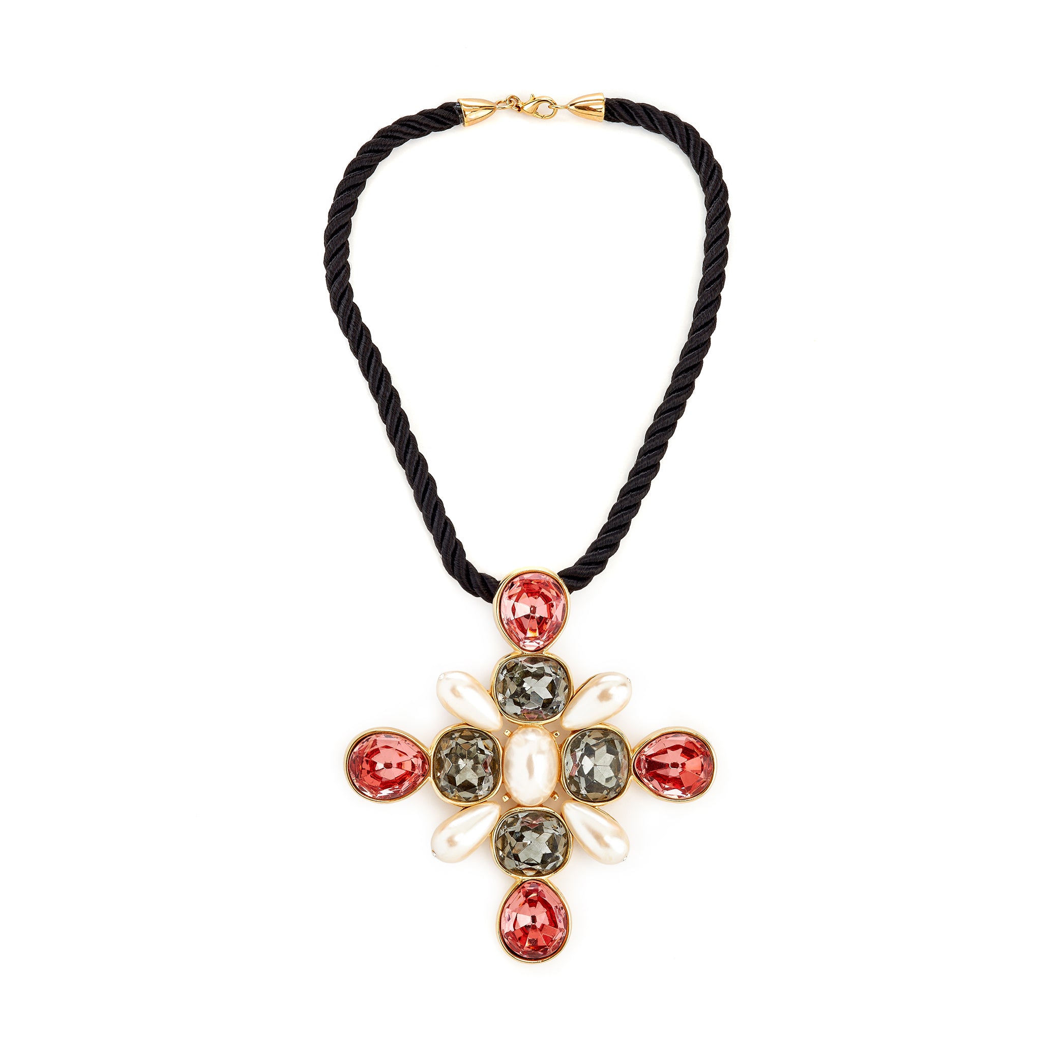 Vintage Rose Cross Pendant Necklace