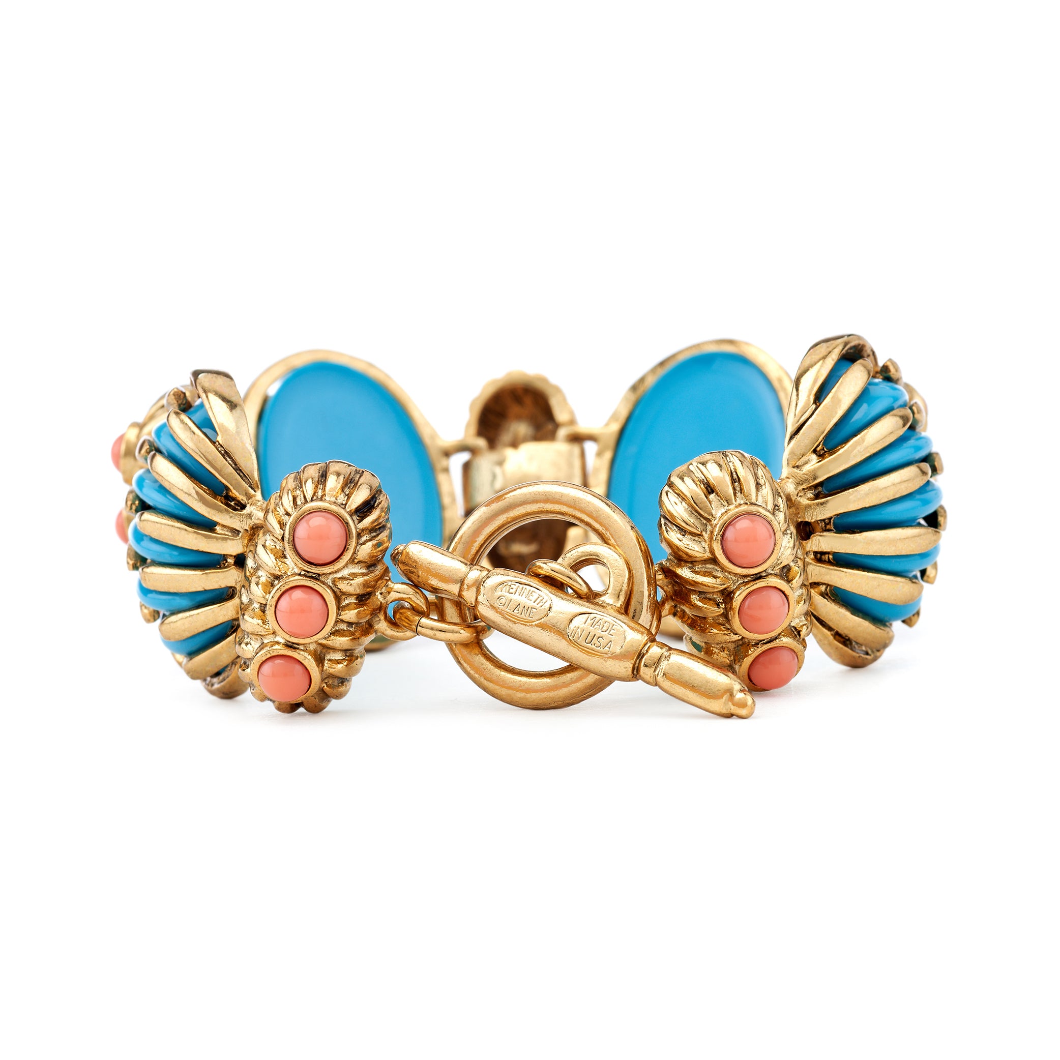 Vintage Turquoise & Coral Toggle Bracelet