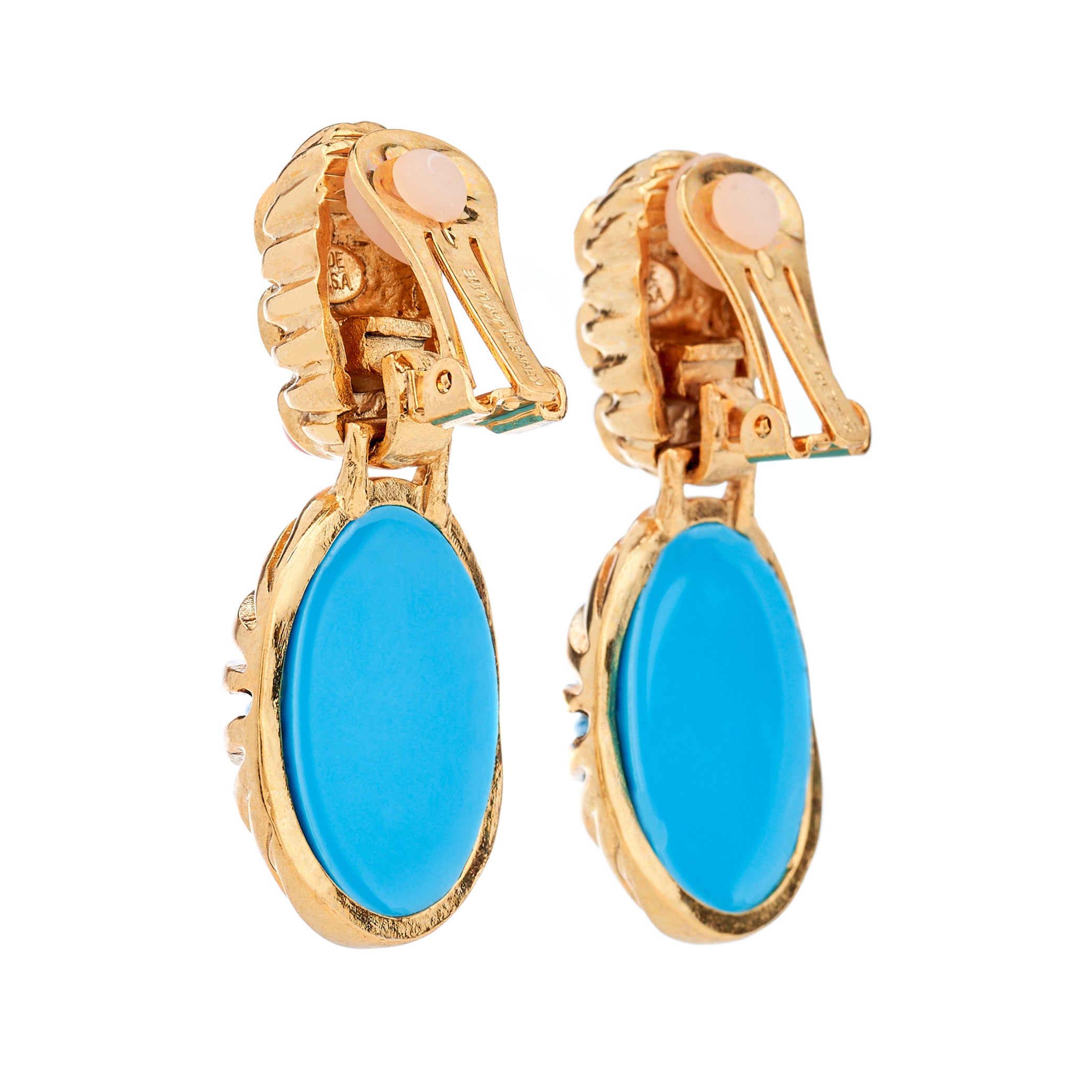 Vintage Coral & Turquoise Drop Clip-On Earrings
