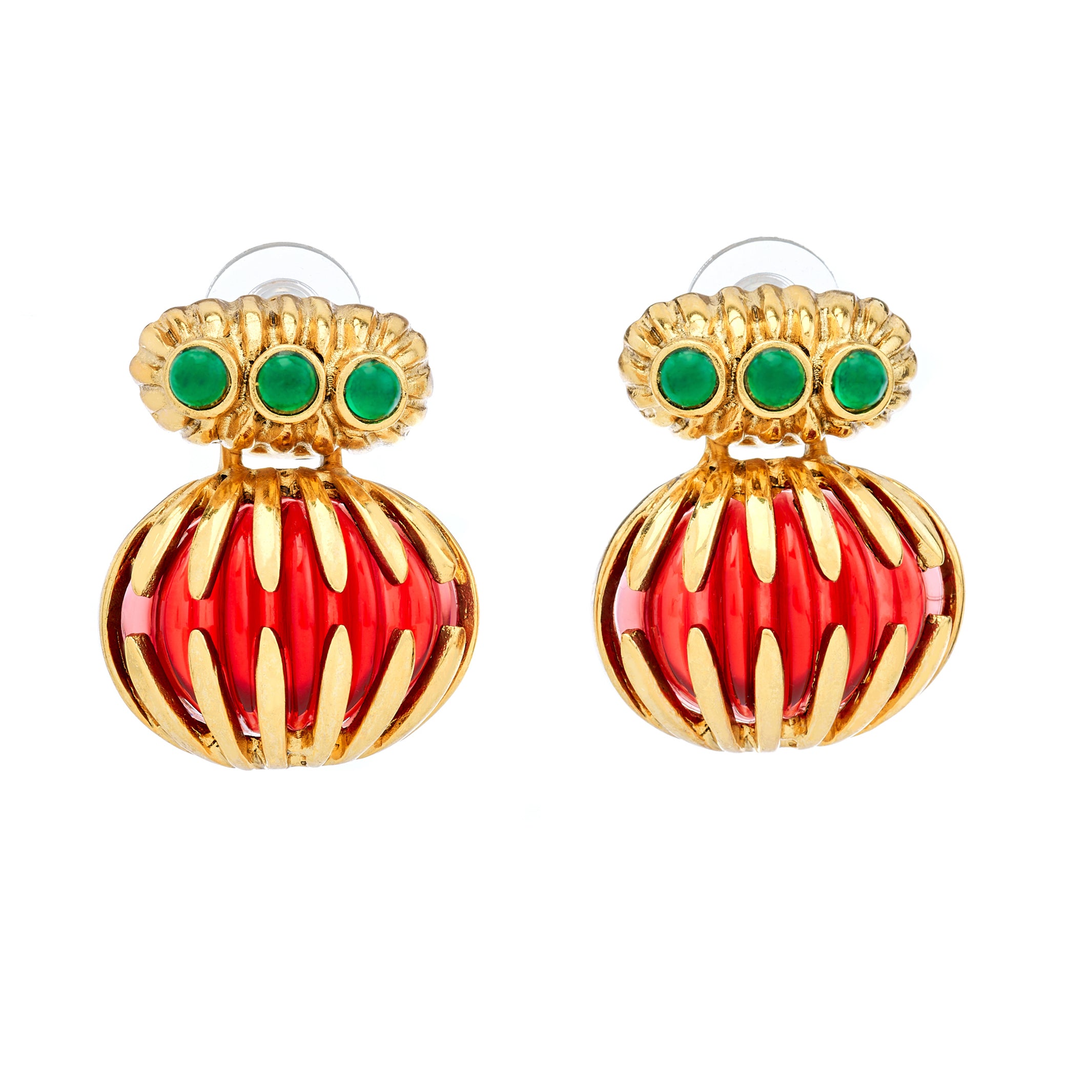 Vintage Emerald & Ruby Pierced Earrings