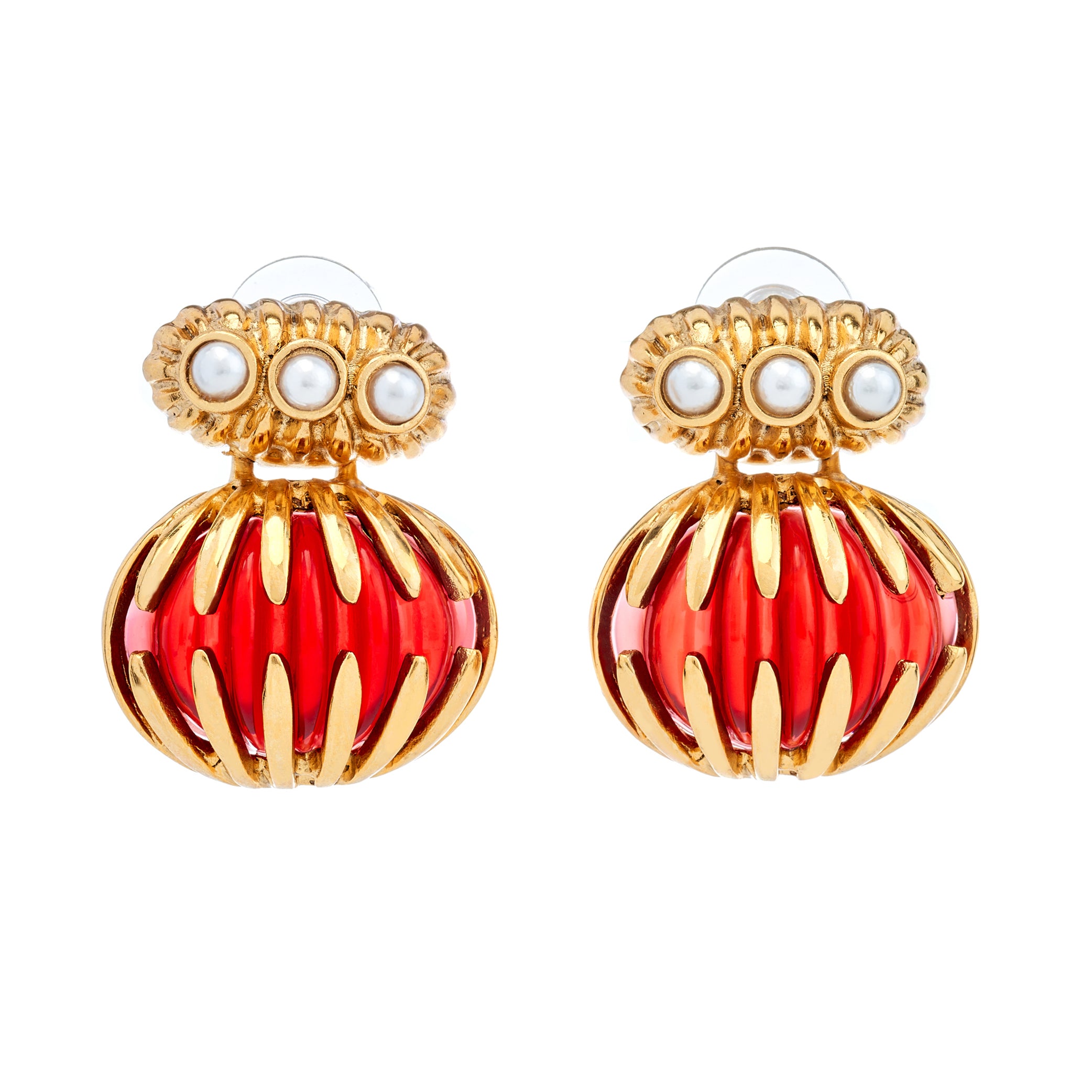 Vintage Pearl & Ruby Pierced Earrings