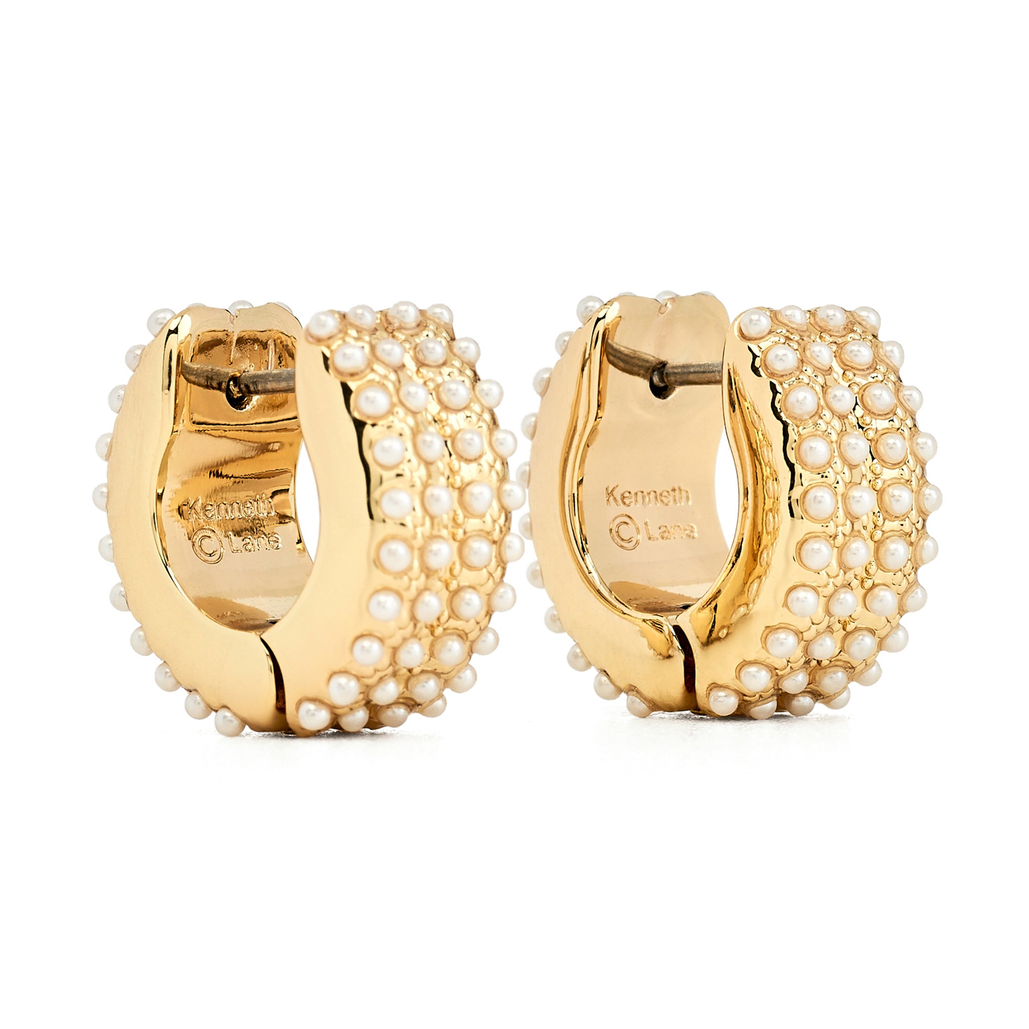 Gold Pavé Pearl Huggie Hoop Earring