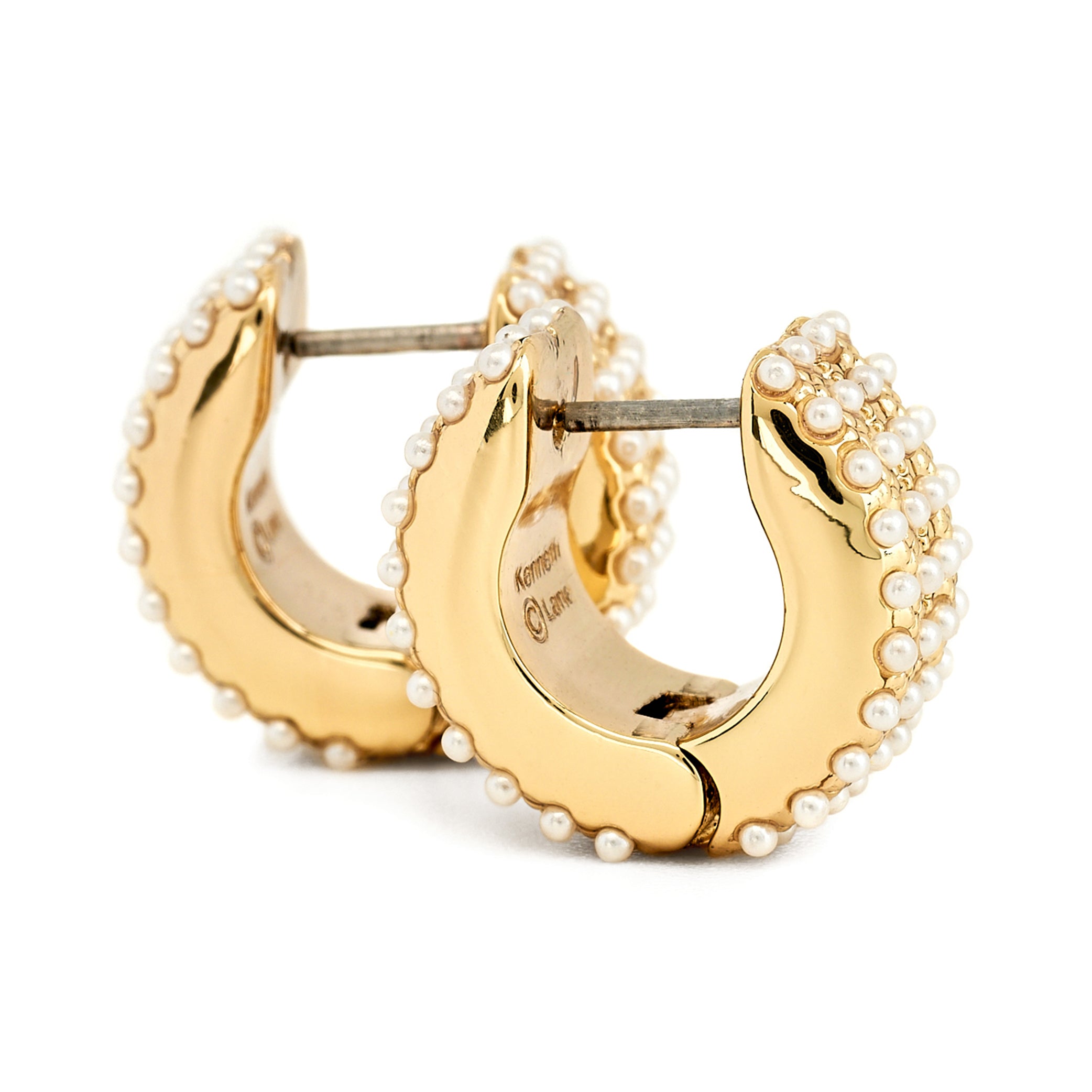 Gold Pavé Pearl Huggie Hoop Earring