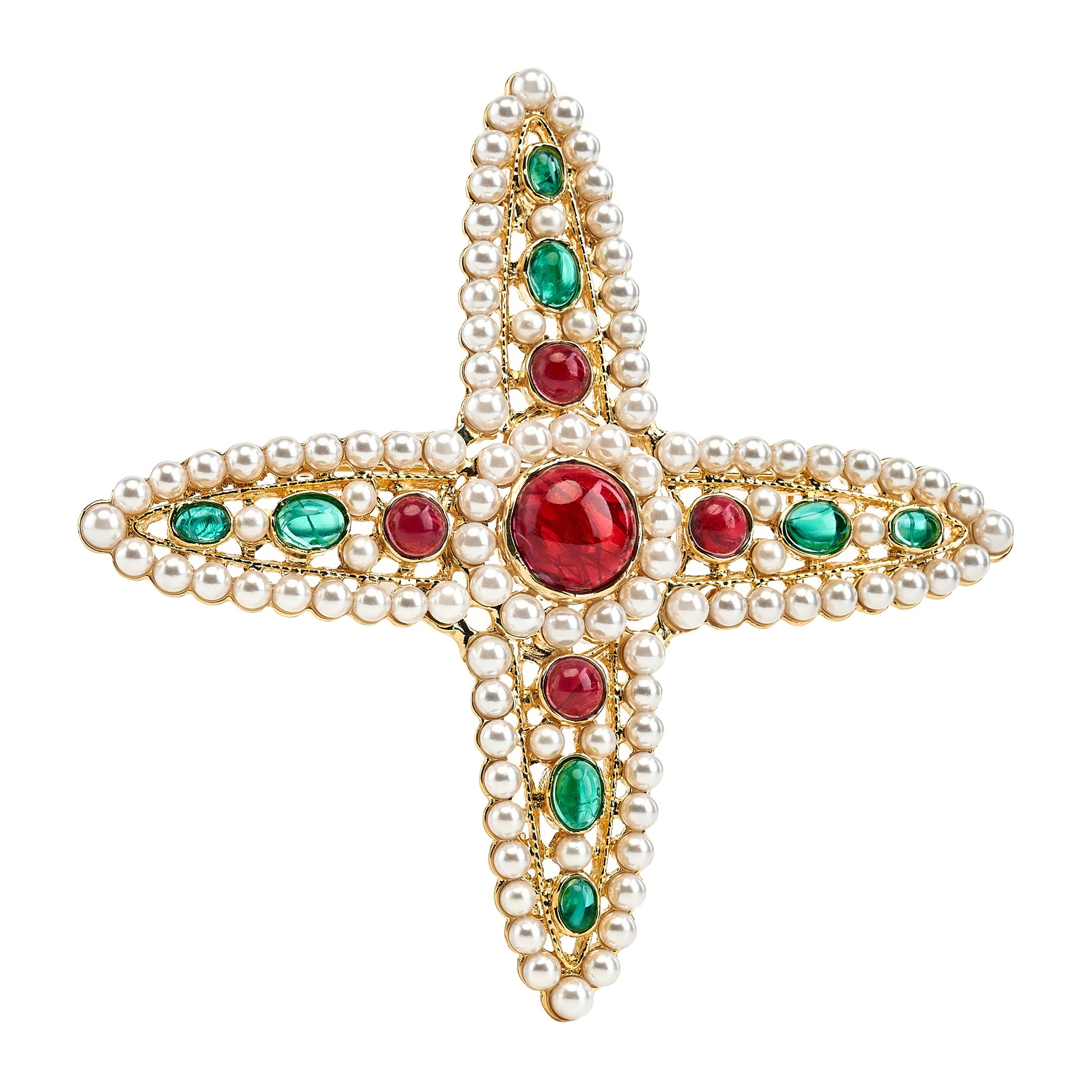 Satin Gold Gem and Pearl Cross Pin