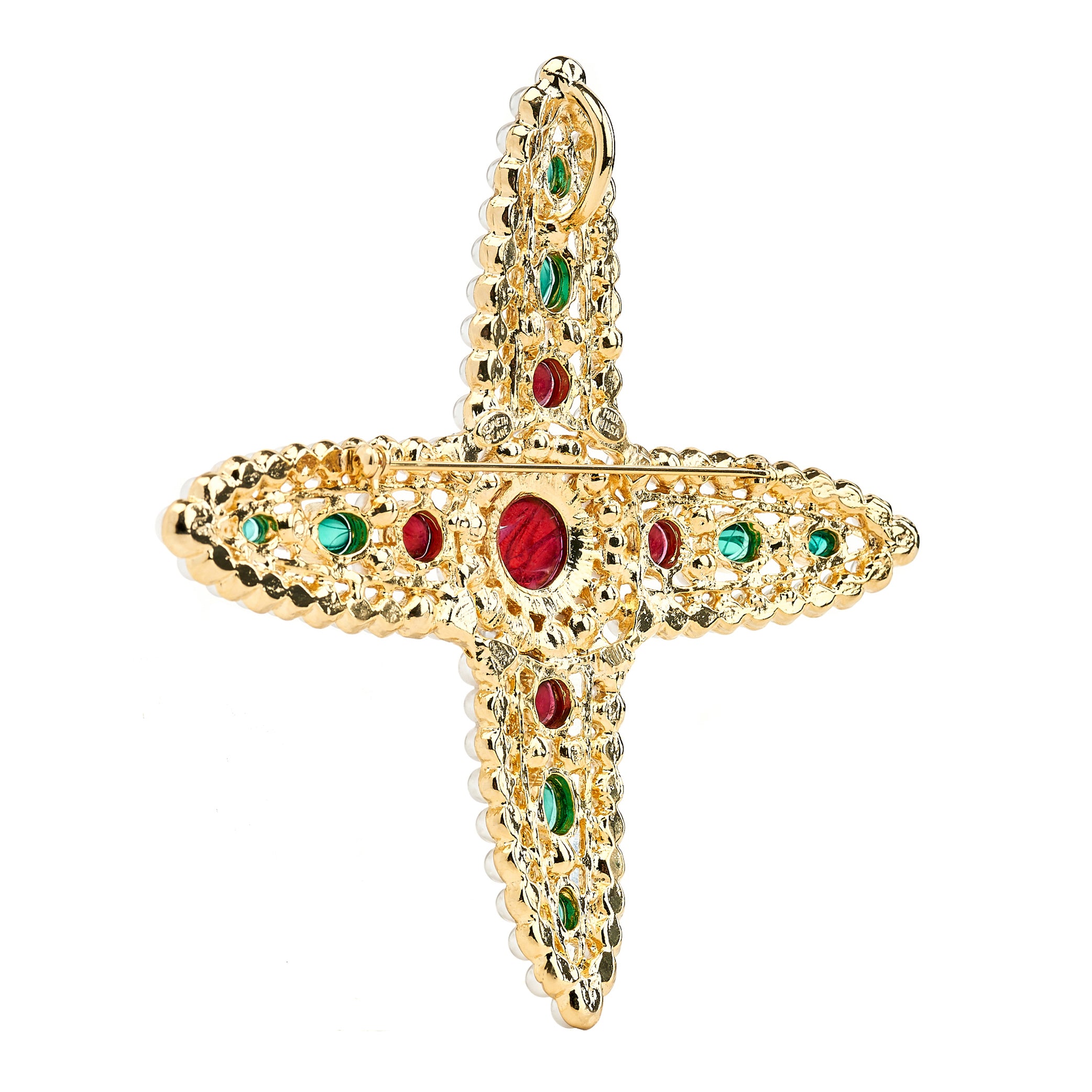 Satin Gold Gem and Pearl Cross Pin