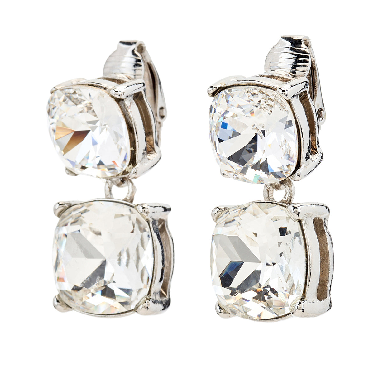 Square Crystal Drop Clip Earrings