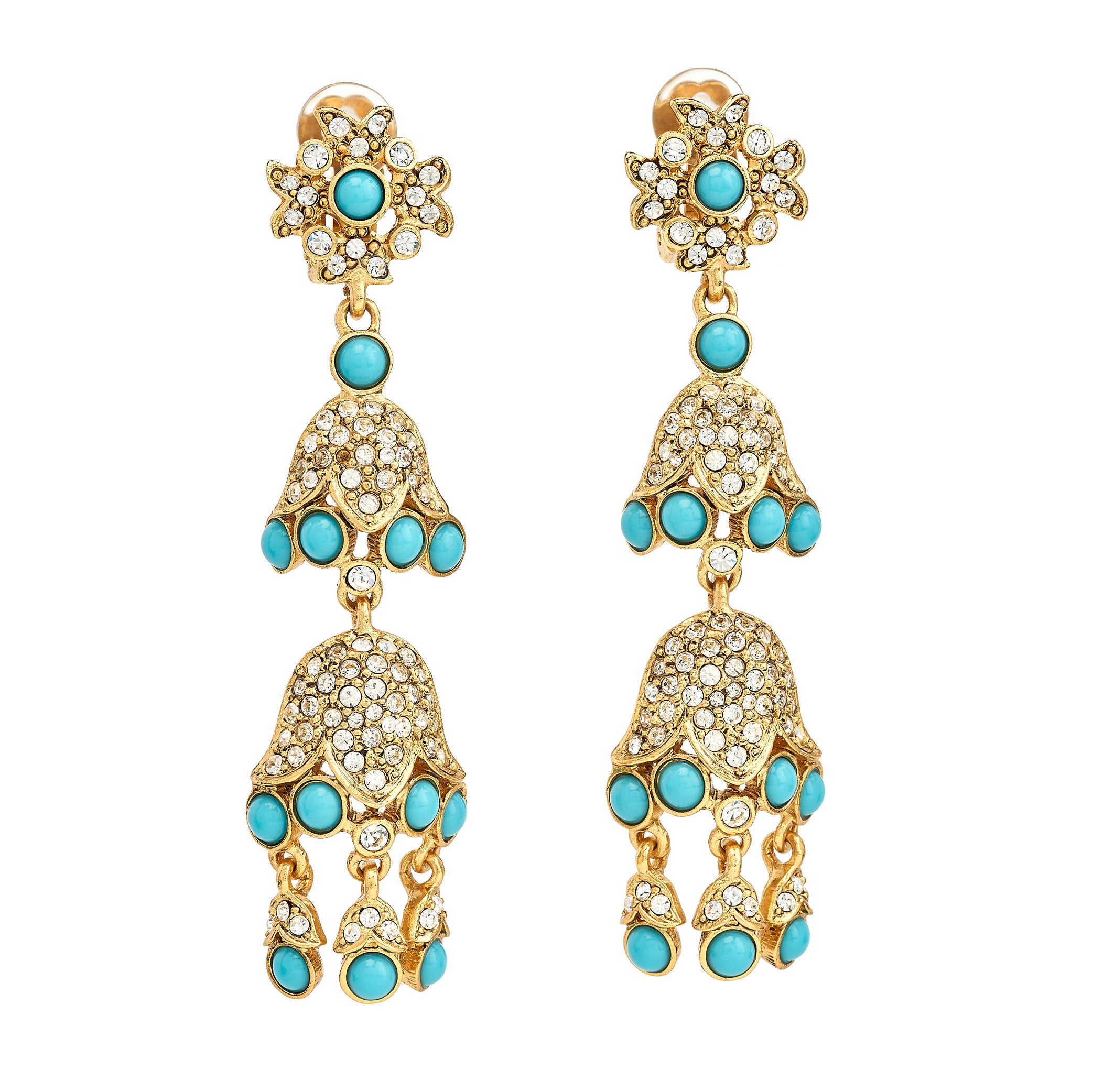 Vintage Two-Tier Turquoise and Crystal Drop Earring