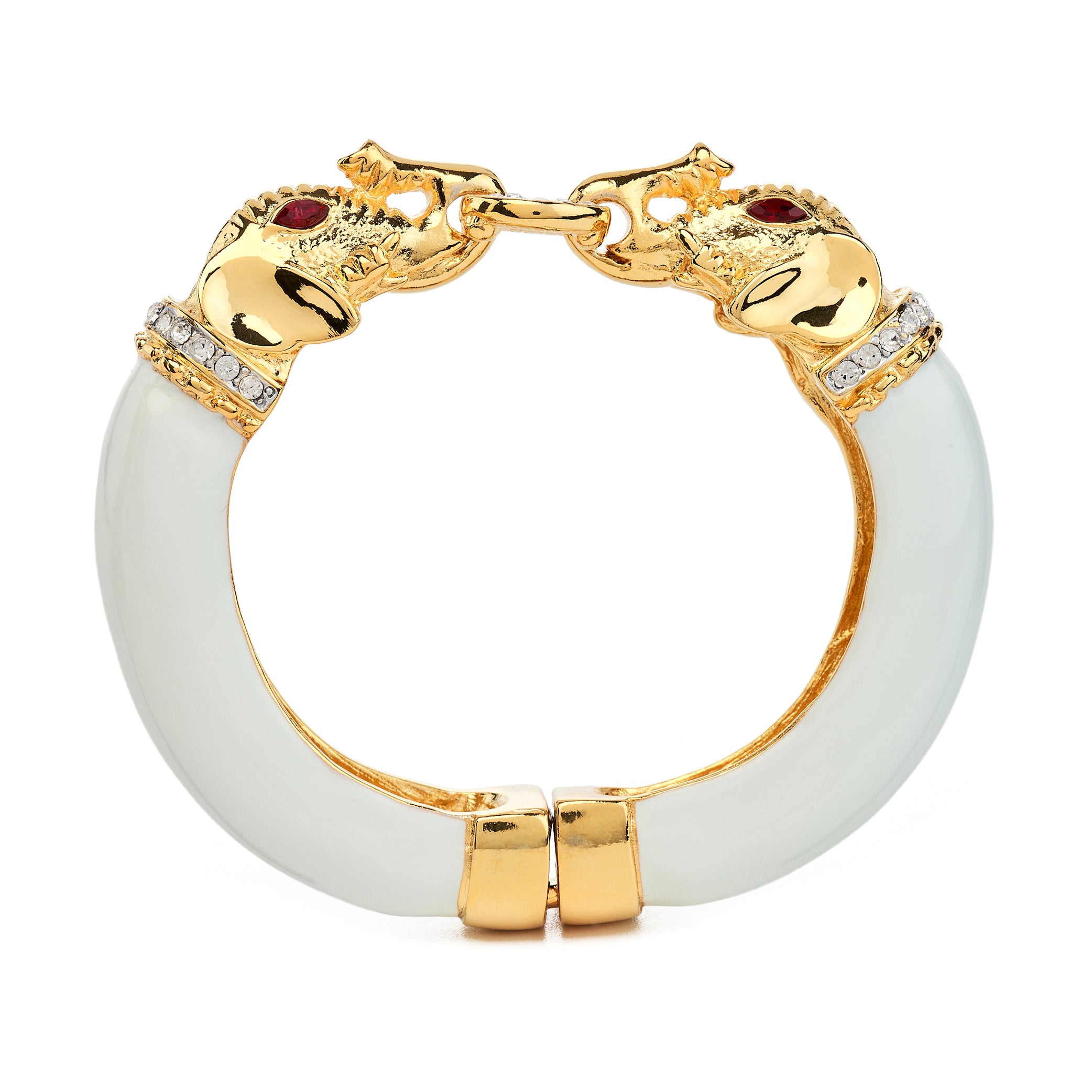 White Enamel Elephant Statement Bracelet