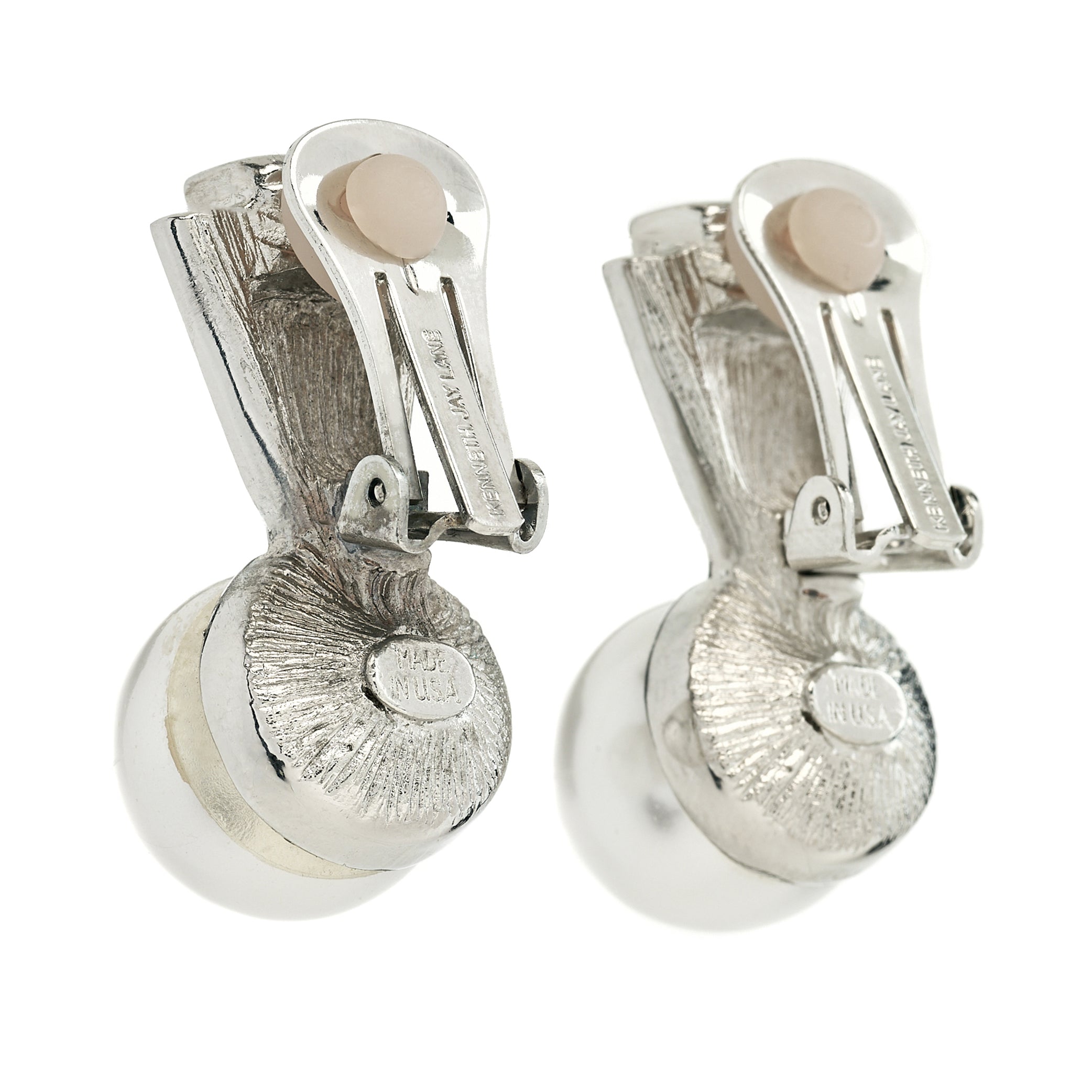Pearl Drop Clip Earring with Silver Crystal Fan