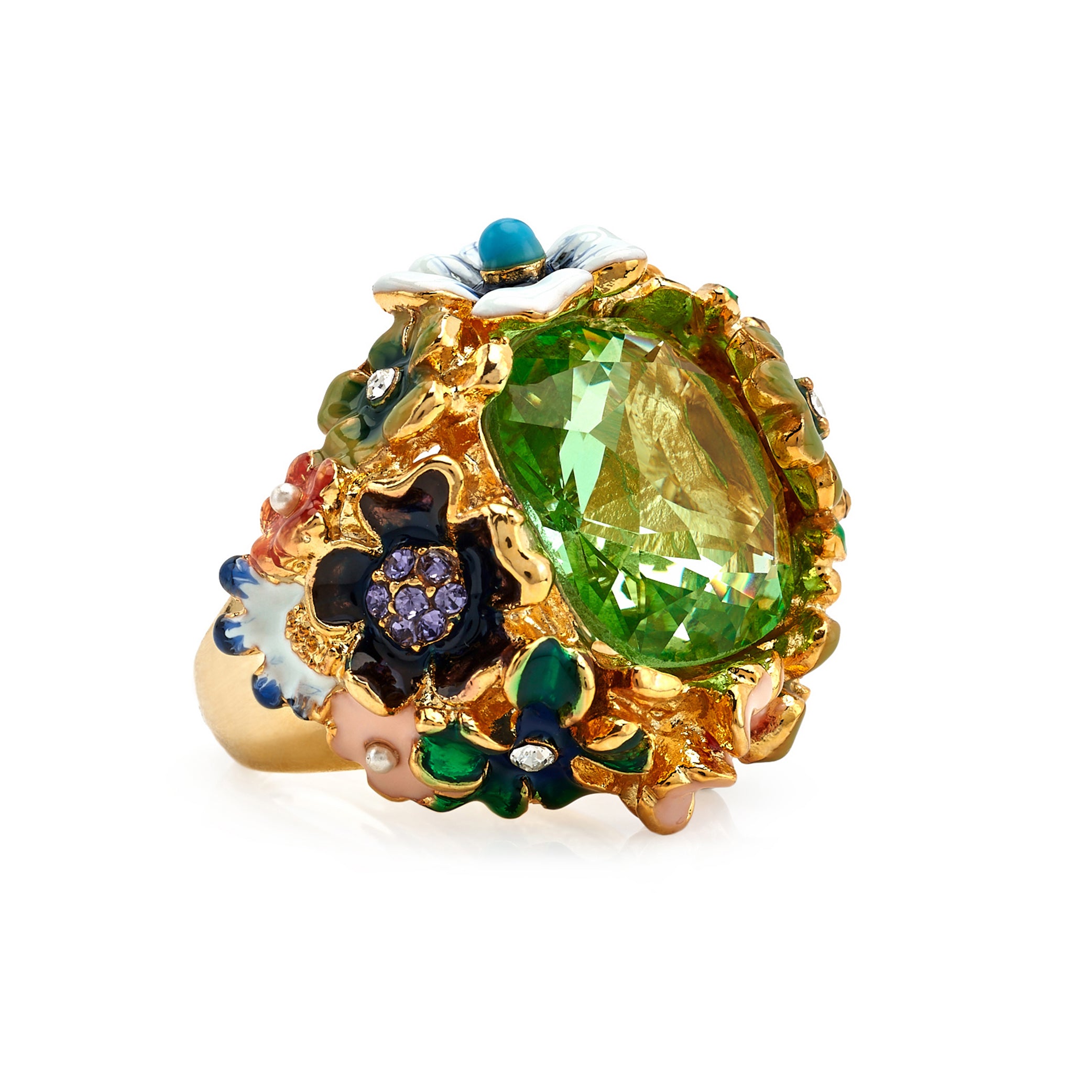 Peridot Center Flower Ring