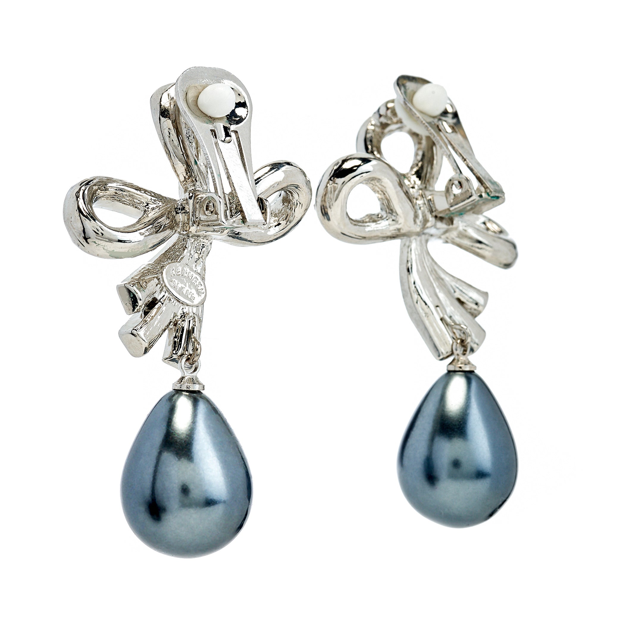 Crystal Bow Pearl Drop Clip Earrings