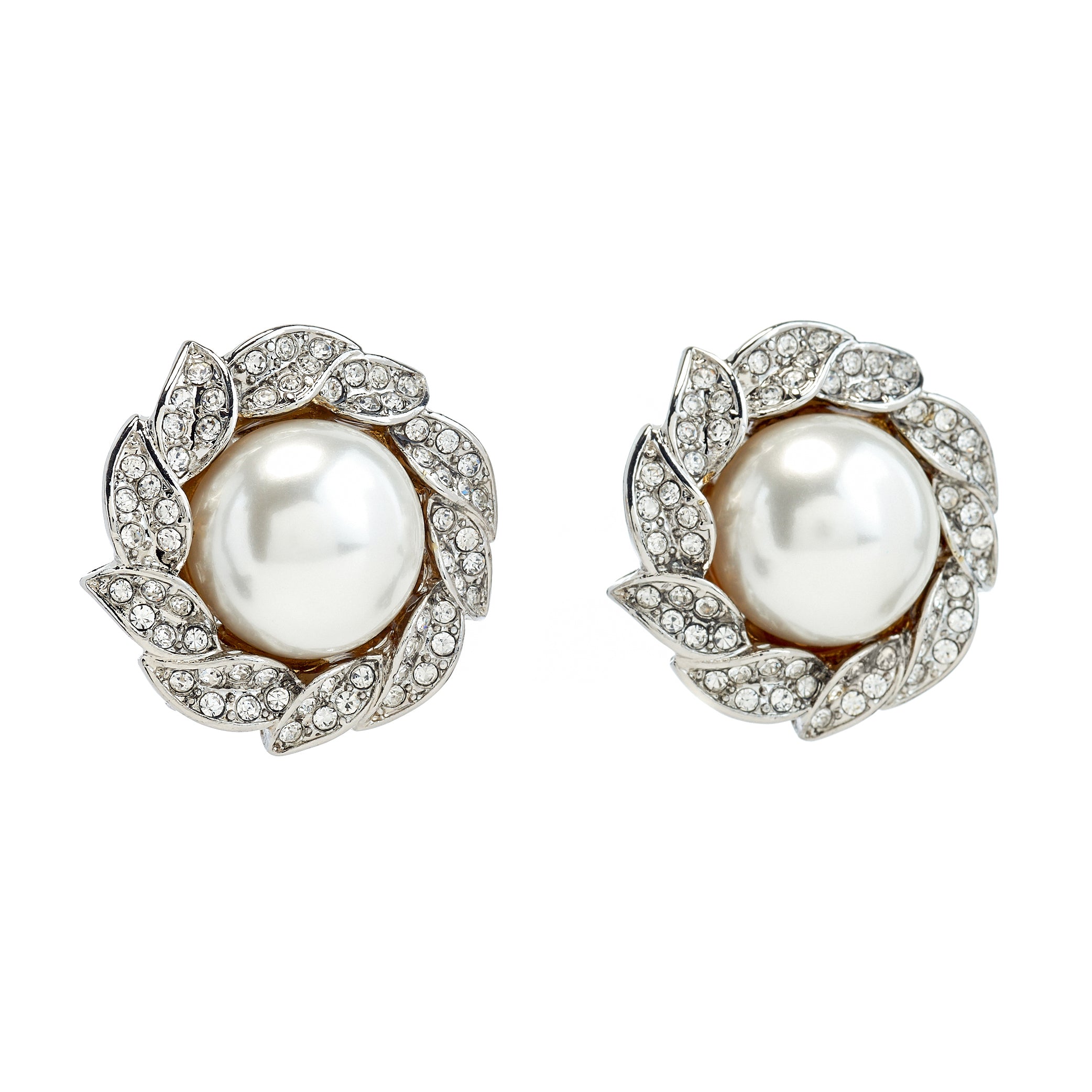 Rhinestone and Pearl Ball Clip-On Earrings