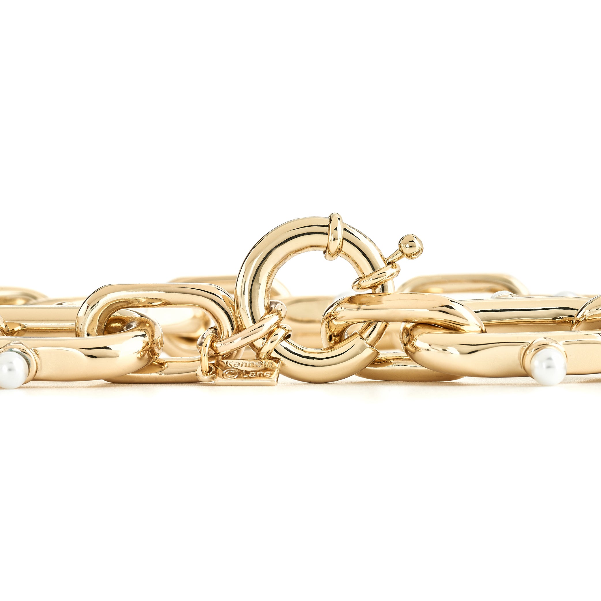 Gold Link Bracelet with Pearl Accents