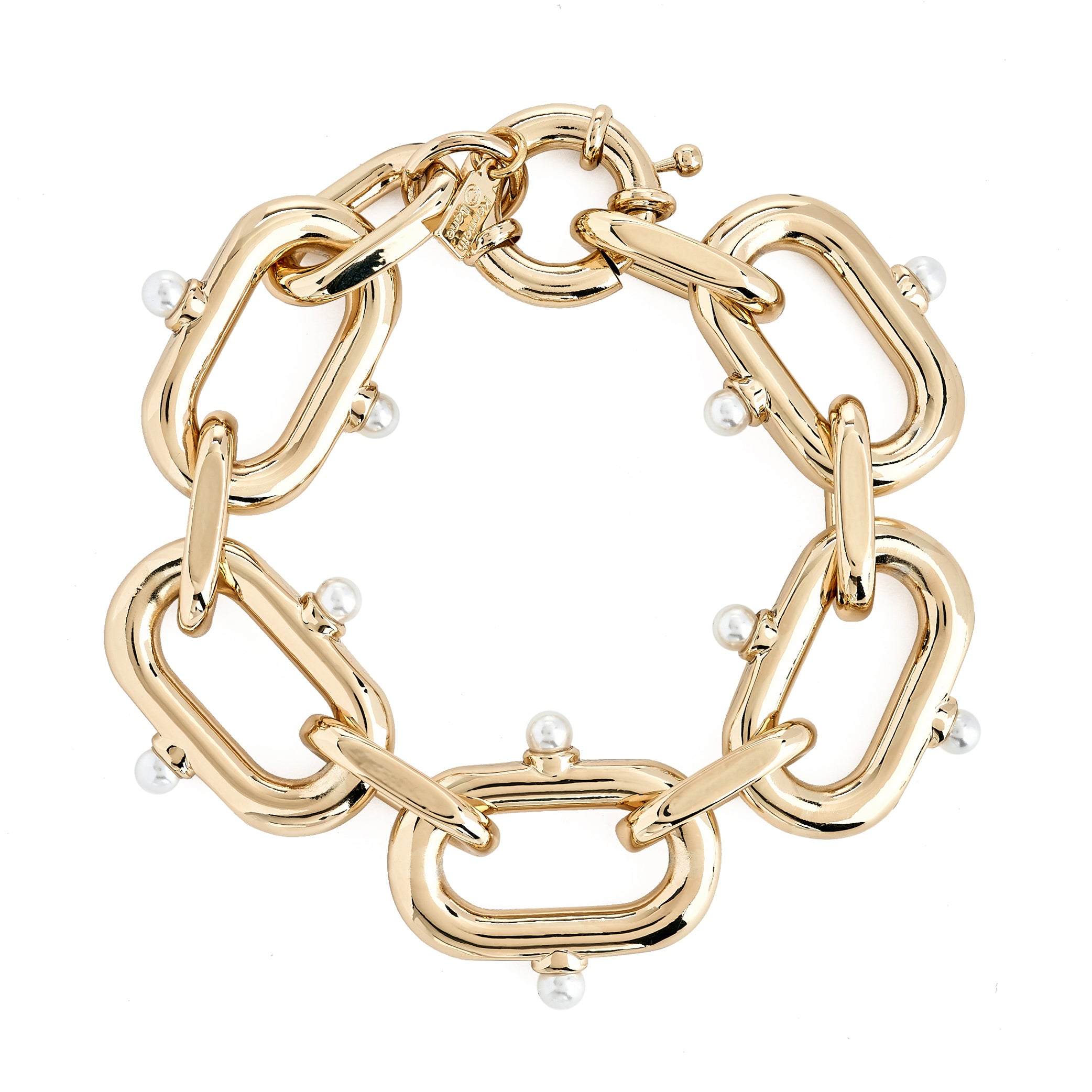 Gold Link Bracelet with Pearl Accents