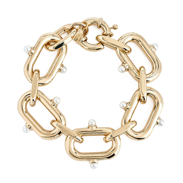 Gold Link Bracelet with Pearl Accents