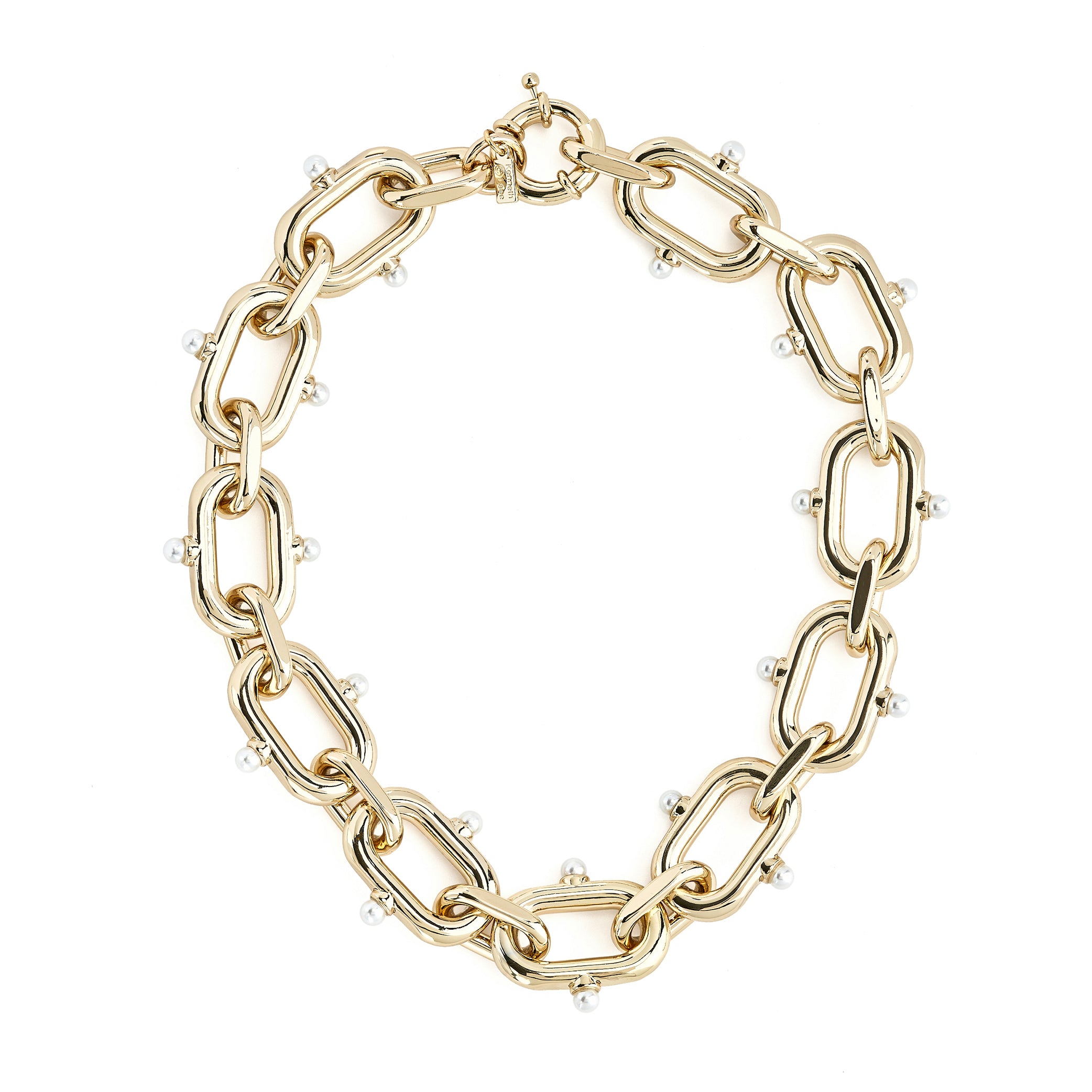 Gold Link Necklace with Pearl Accents