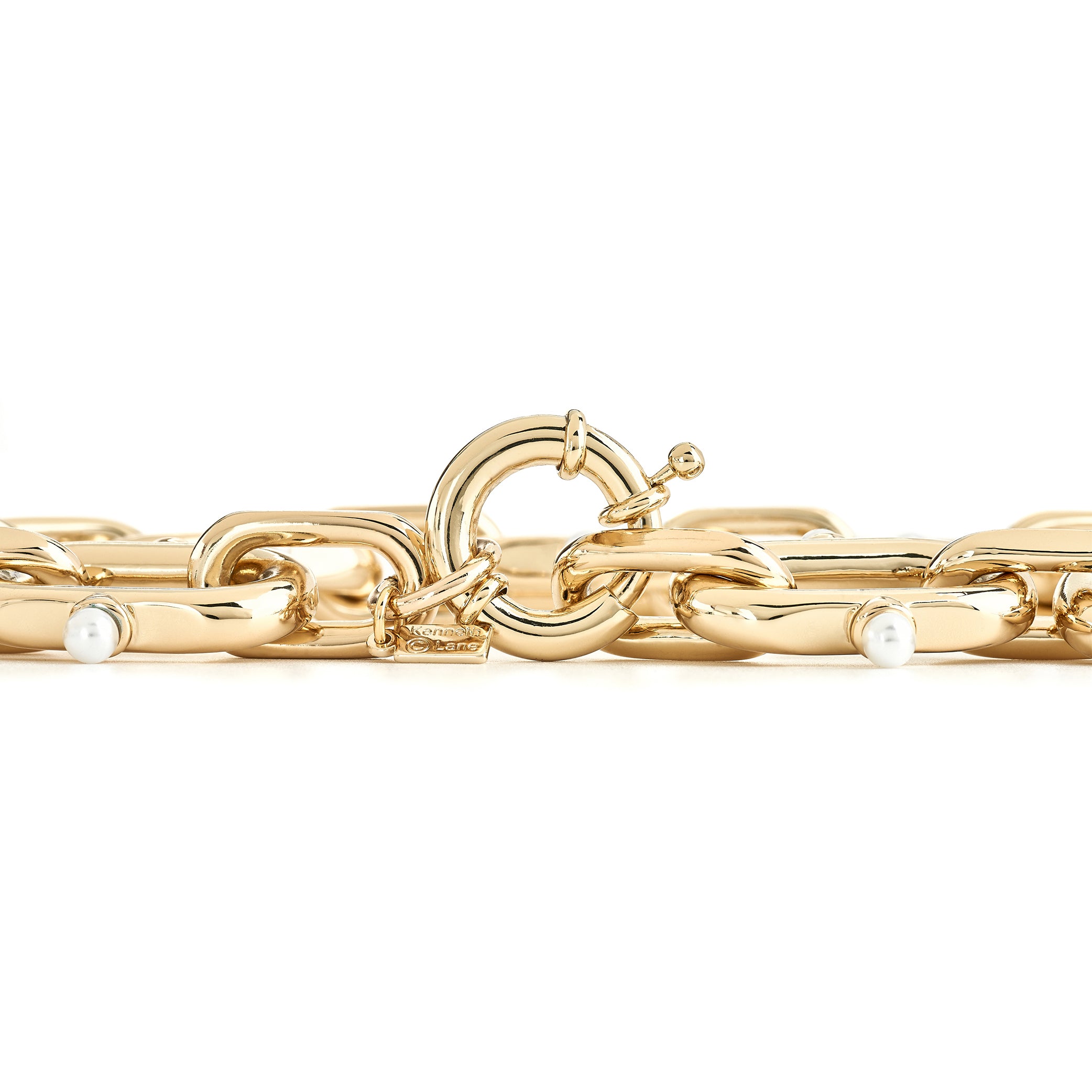 Gold Link Necklace with Pearl Accents