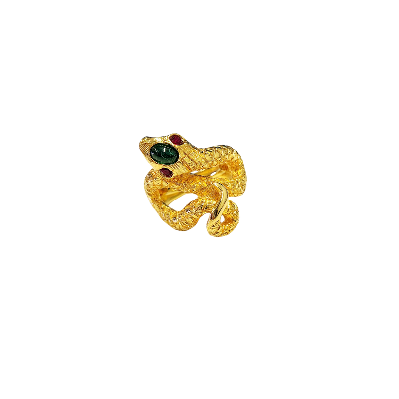 Gold and Ruby Eyed Snake Ring