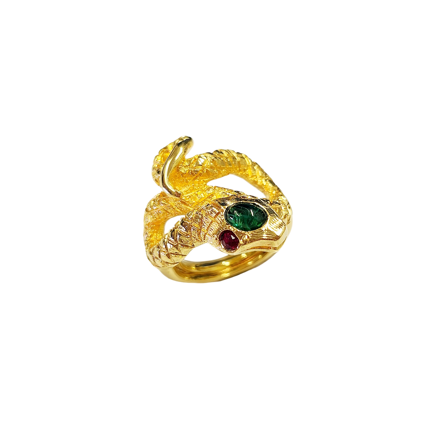 Gold and Ruby Eyed Snake Ring