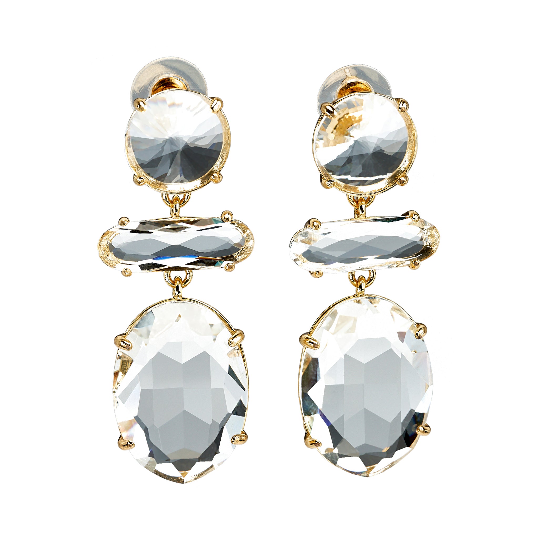 Crystal Tri-Shape Drop Pierced Earrings